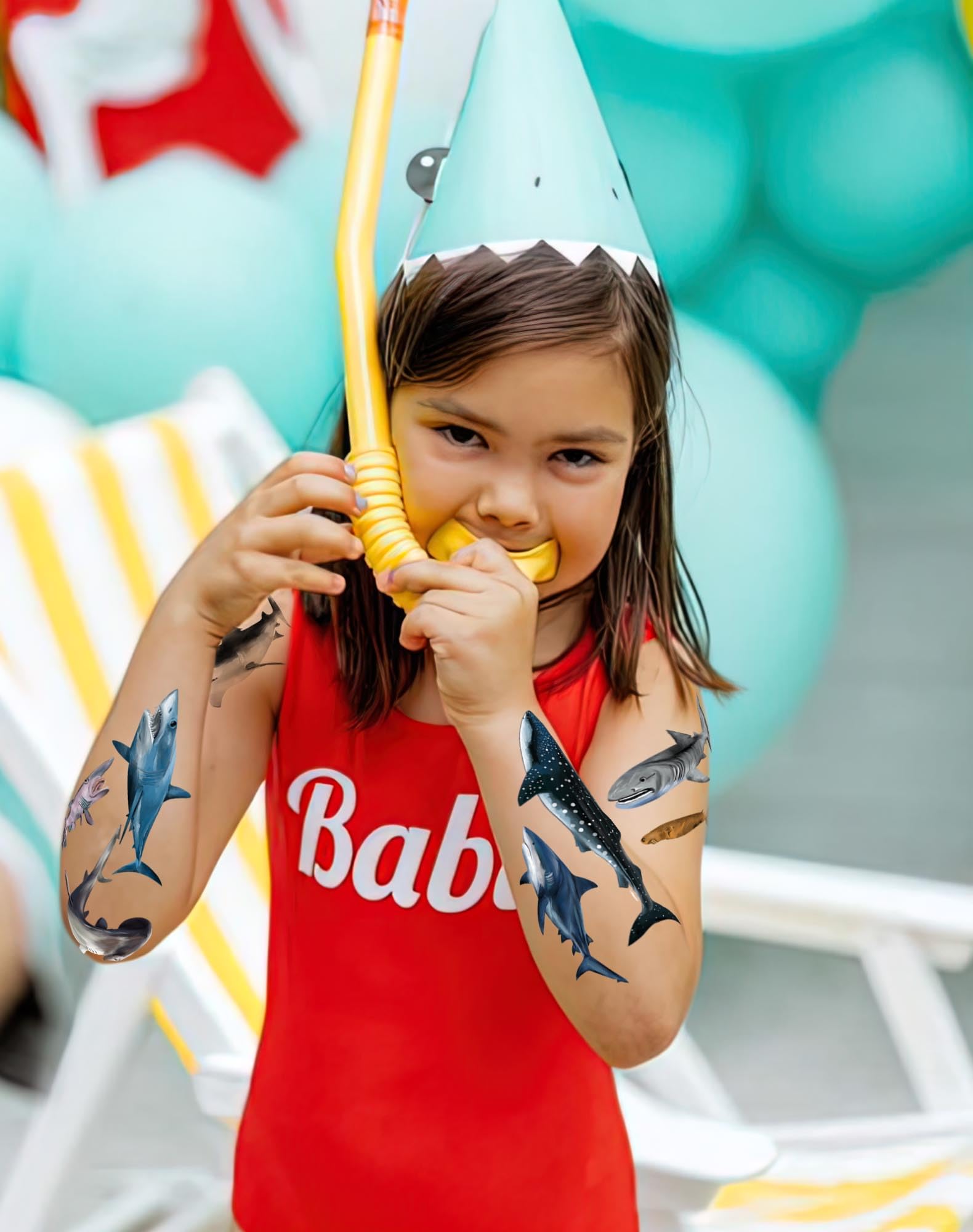 108 Pieces Shark Tattoos Stickers - Waterproof Temporary Tattoos for Kids & Adults - Shark Party Decorations, Birthday Favors, Halloween Costume Accessories - Perfect for Pool Parties, Beach Events and Ocean Theme Celebrations