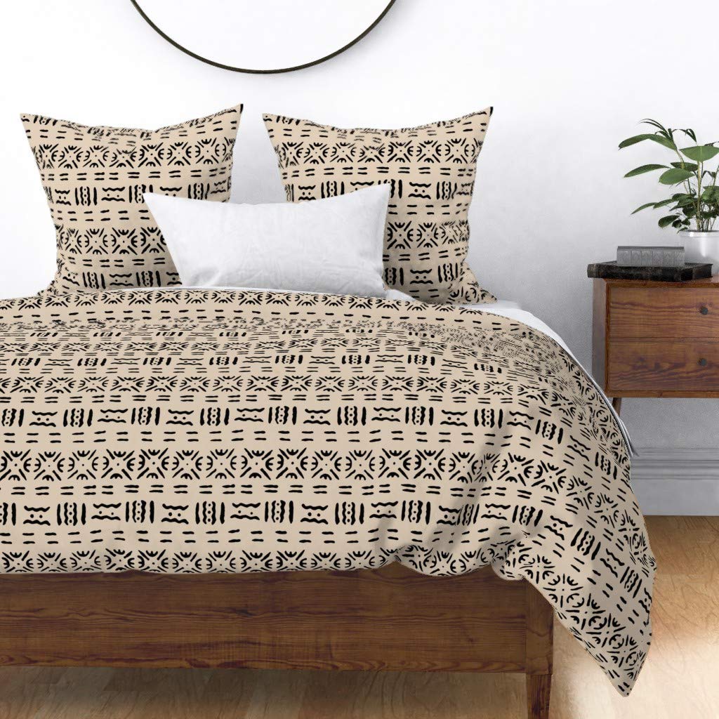 Custom Mudcloth Print Cotton Sateen Duvet Cover Full/Queen - Boho African Inspired Bedding for Bohemian & Eclectic Home Decor
