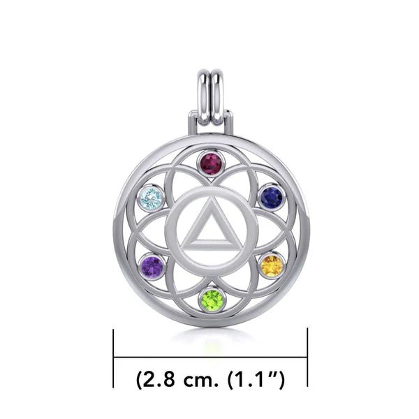 Flower of Life Sterling Silver Recovery Pendant with AA or NA Symbol & Genuine Gemstone - Spiritual Healing Jewelry for 12-Step Programs, Sobriety Gifts, and Meditation Accessories