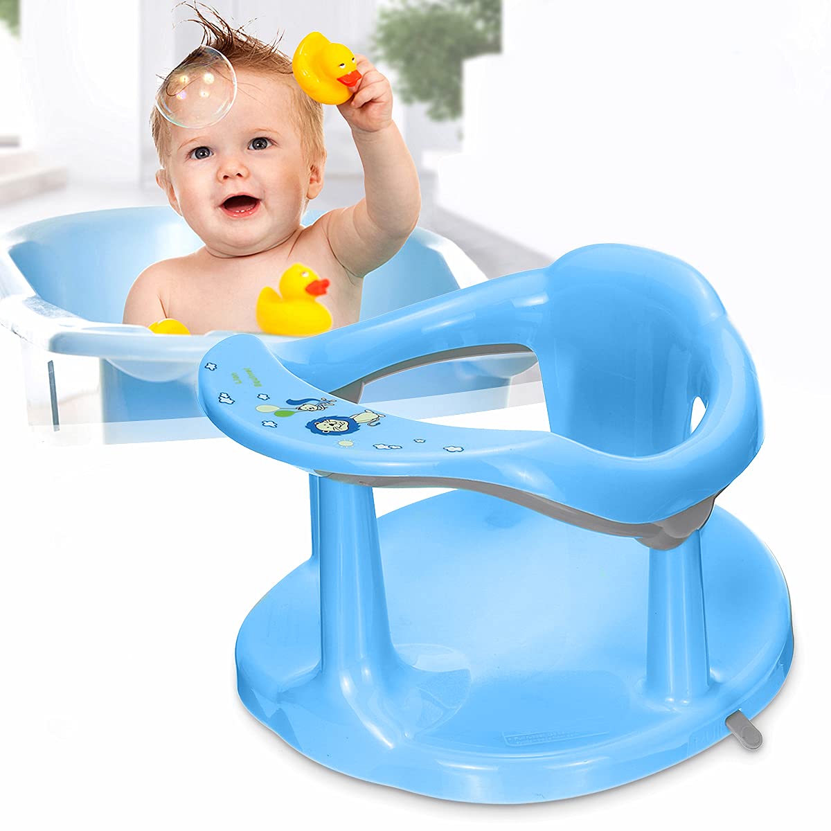Portable Baby Bath Seat for Toddlers 6-18 Months - Safe Infant Bathtub Support with Adjustable Backrest & Suction Cups - Non-Slip Newborn Bathing Seat (Blue) | Perfect for Home, Travel & Daycare Use