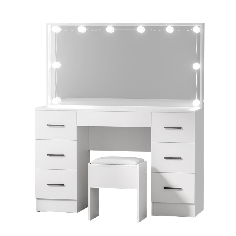 White Debbie Dressing Table Set with Stool and 10 LED Bulbs - Vanity Makeup Desk for Bedroom, Dressing Room & Beauty Salon