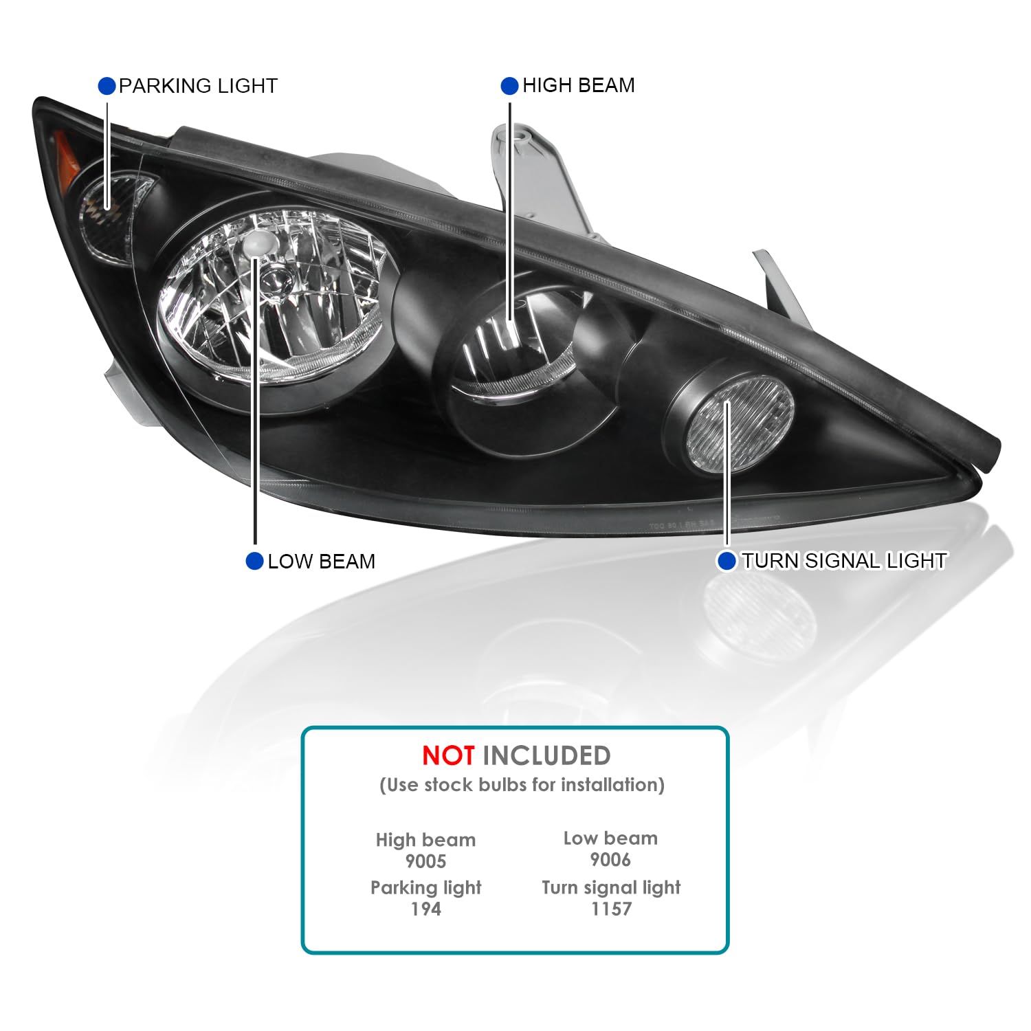 Spec-D Tuning Black Headlights for 2005-2006 Toyota Camry - Pair LED Headlight Assembly with Clear Lens (Left + Right) - Upgrade for Night Driving & Enhanced Style