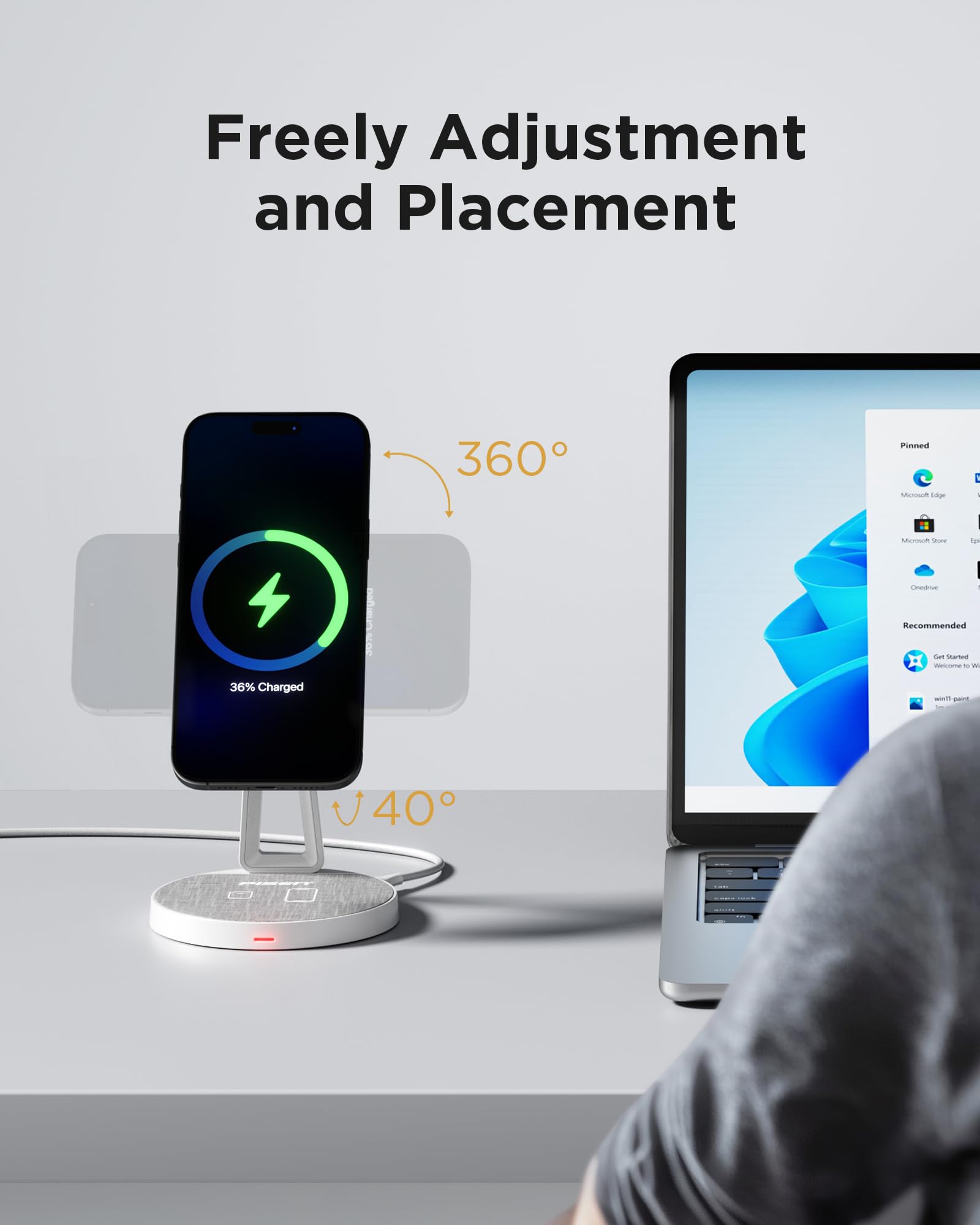 PISEN 2-in-1 MagSafe Charging Stand - 15W Fast Wireless Charger for iPhone 16/15/14/13/12, Samsung Galaxy, AirPods | Magnetic Charging Station with Fiber Surface | Perfect for Home, Office & Nightstand Charging