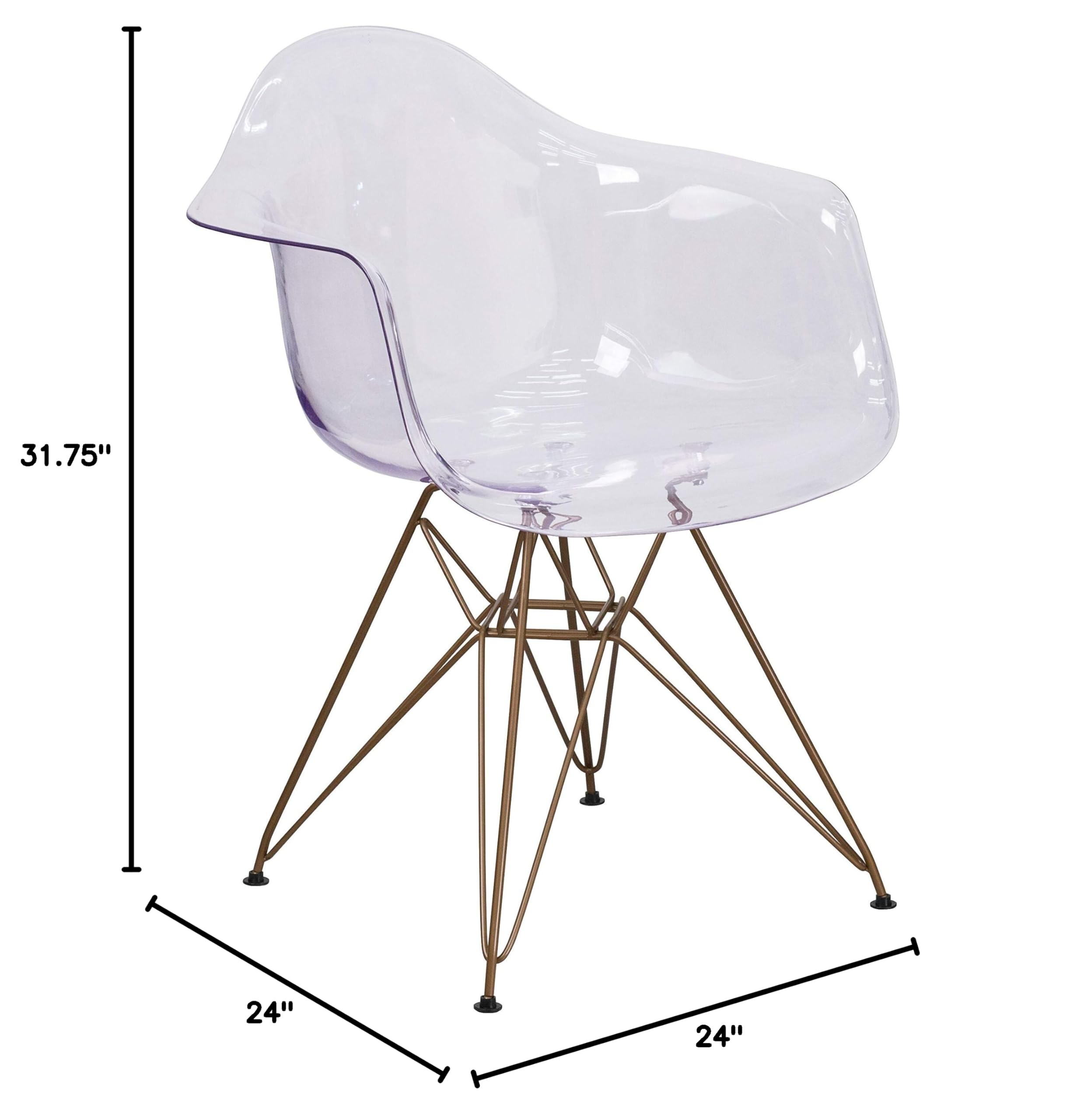 Clear Modern Transparent Plastic Side Chair with Gold Base Accent - Perfect for Dining Room, Office, or Contemporary Home Decor