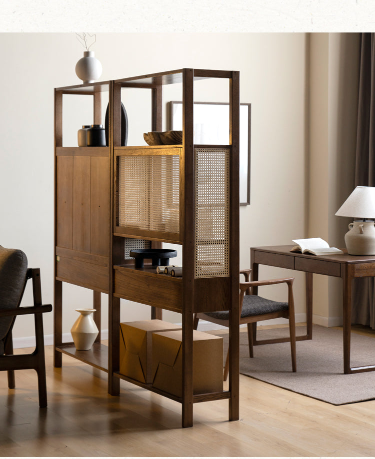 Solid Black Walnut & Ash Wood Bookshelf Display Cabinet - Modern Bookcase for Living Room, Office & Library Storage