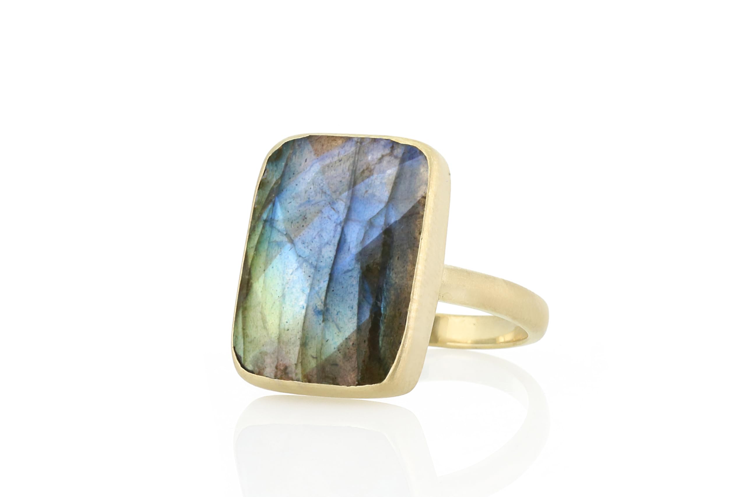 Labradorite Statement Ring - Gold Filled Rectangle Cut Gemstone Ring - Bezel Set Stackable Jewelry - Big Flashy Ring for Women | Perfect for Parties, Weddings & Everyday Elegance
