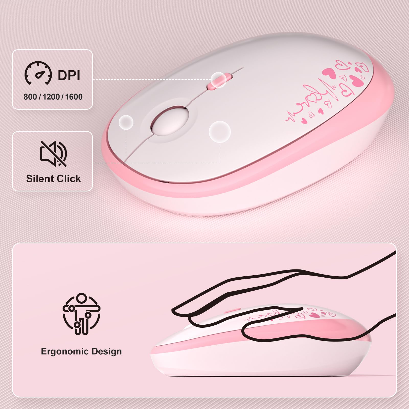 MOFII Wireless Keyboard Mouse Combo - Retro Typewriter Style for PC Laptop (Pink) - Perfect for Office & Home Use