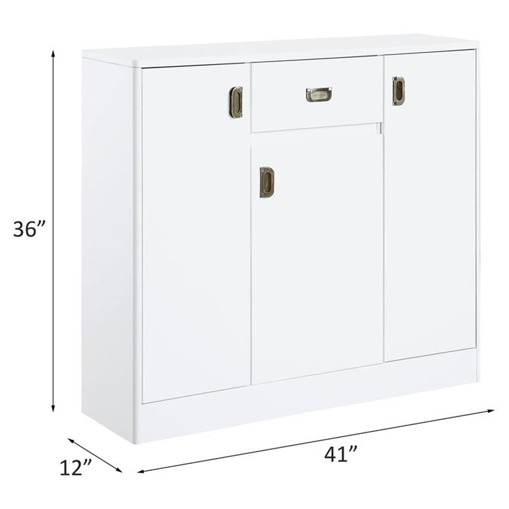 Acme Pagan White High Gloss Wooden Server with Drawer & Adjustable Shelves - Perfect for Dining Room Buffet, Kitchen Storage & Home Organization