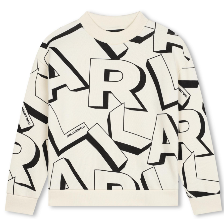 KARL LAGERFELD Allover Print Sweatshirt for Women - Stylish Graphic Hoodie with Signature Logo - Perfect for Casual Wear, Street Fashion & Everyday Outfits (Size 2-14)