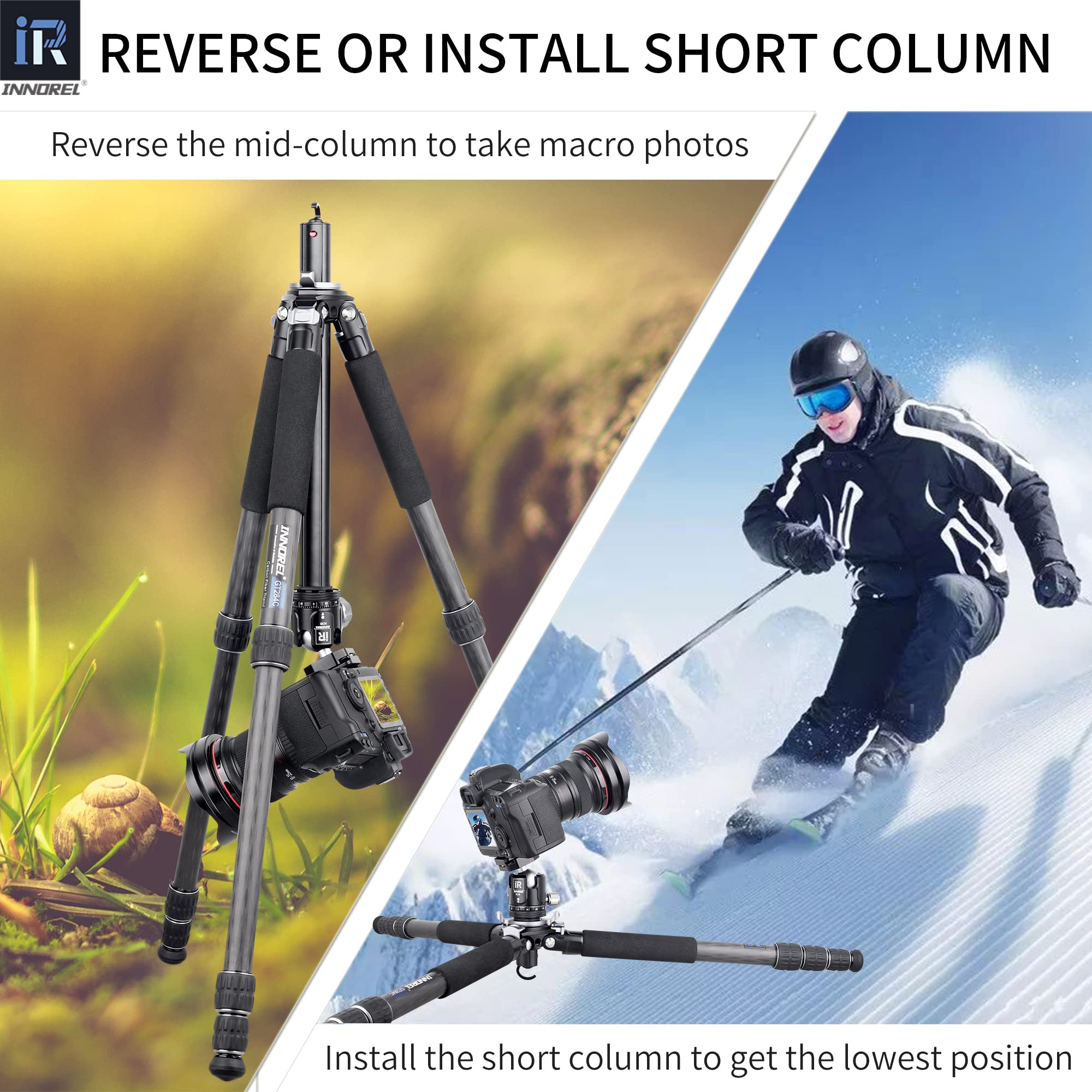 INNOREL GT284C Carbon Fiber Tripod - Professional Compact & Portable DSLR Camera Stand with 29mm Tube, 44lbs Max Load - Perfect for Travel, Outdoor Photography & Heavy Duty Shooting