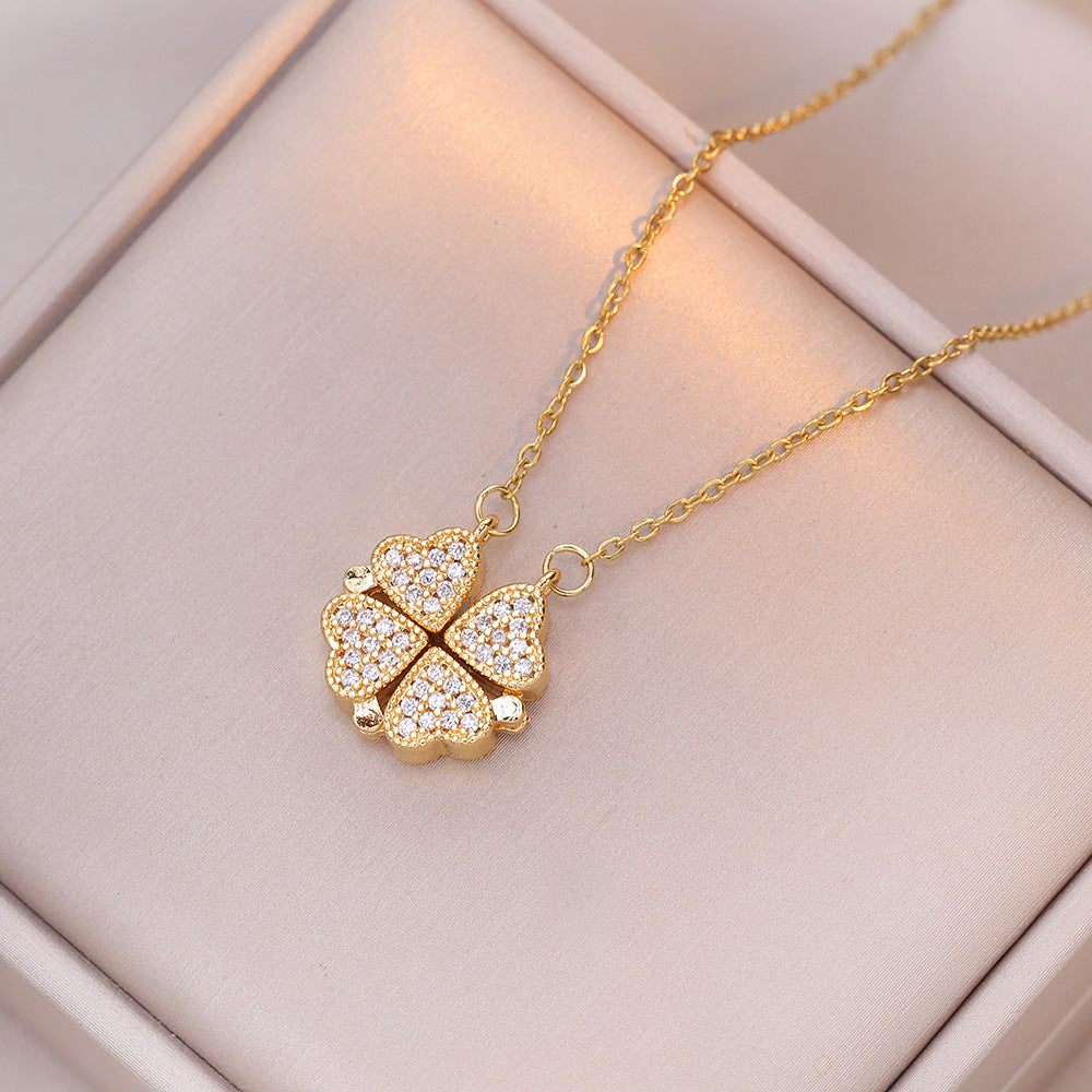 Lucky 4-Leaf Clover Magnetic Pendant Necklace for Women | Adjustable Multi-Way Magnetic Clasp | XL0233 | Perfect for St. Patrick's Day, Gifts & Everyday Fashion Accessory