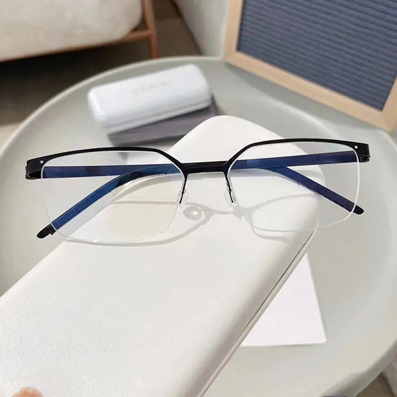 CCSpace Men's Semi-Rimless Square Titanium Eyeglasses Frame 56871 - Lightweight & Durable Glasses for Work, Reading, and Everyday Wear