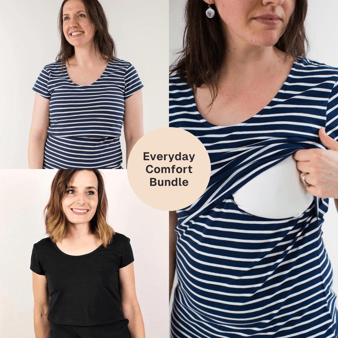 Comfortable Cotton Nursing Short Sleeve T-Shirts Twin Pack (Black & Navy) - Perfect for Breastfeeding Moms, Maternity Wear & Everyday Casual Outfits