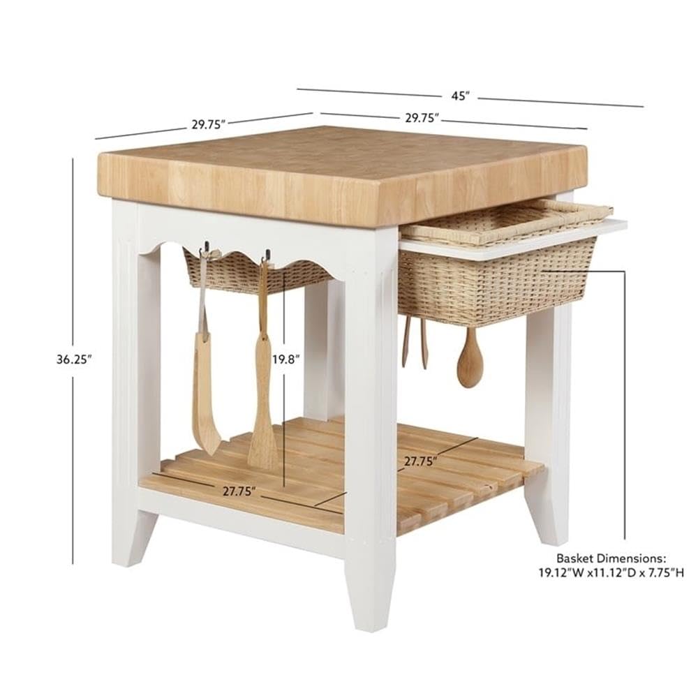 Pemberly Row White Transitional Wood Butcher Block Kitchen Island with Storage - Perfect for Small Kitchens, Food Prep & Entertaining