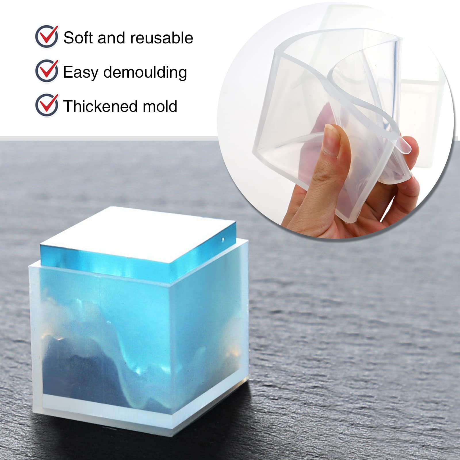 Large Square Resin Molds - 4 Inch & 3 Inch Silicone Casting Molds for DIY Epoxy Resin Art, Transparent Deep Cube Molds for Jewelry, Coasters, Keychains & Home Decor (2 Pack)