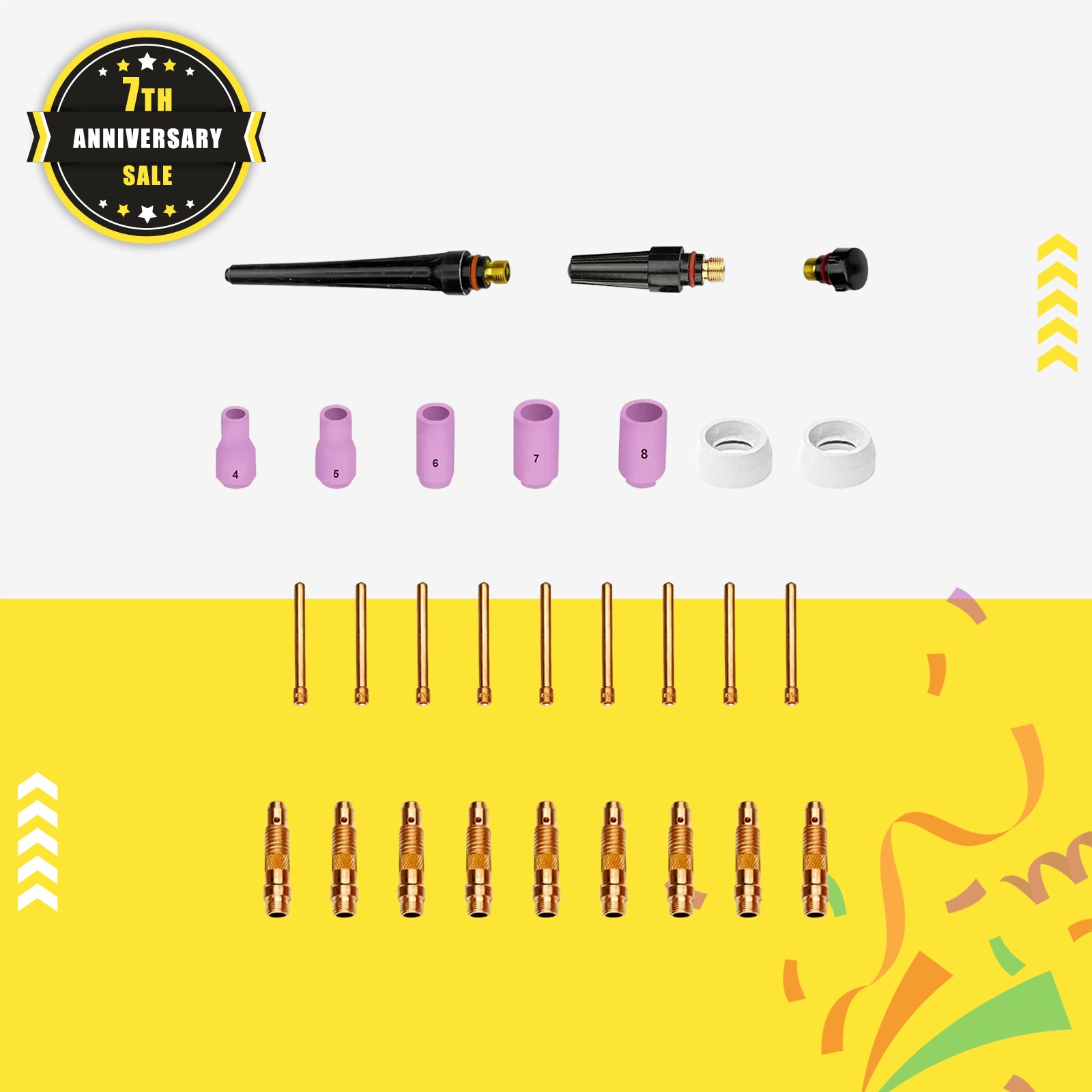 SSimder WP17 TIG Welding Consumables Kit - 28-Piece Set with Tungsten Electrodes, Ceramic Cups & Gas Nozzles - Perfect for DIY Metal Fabrication, Auto Repair & Home Improvement Projects