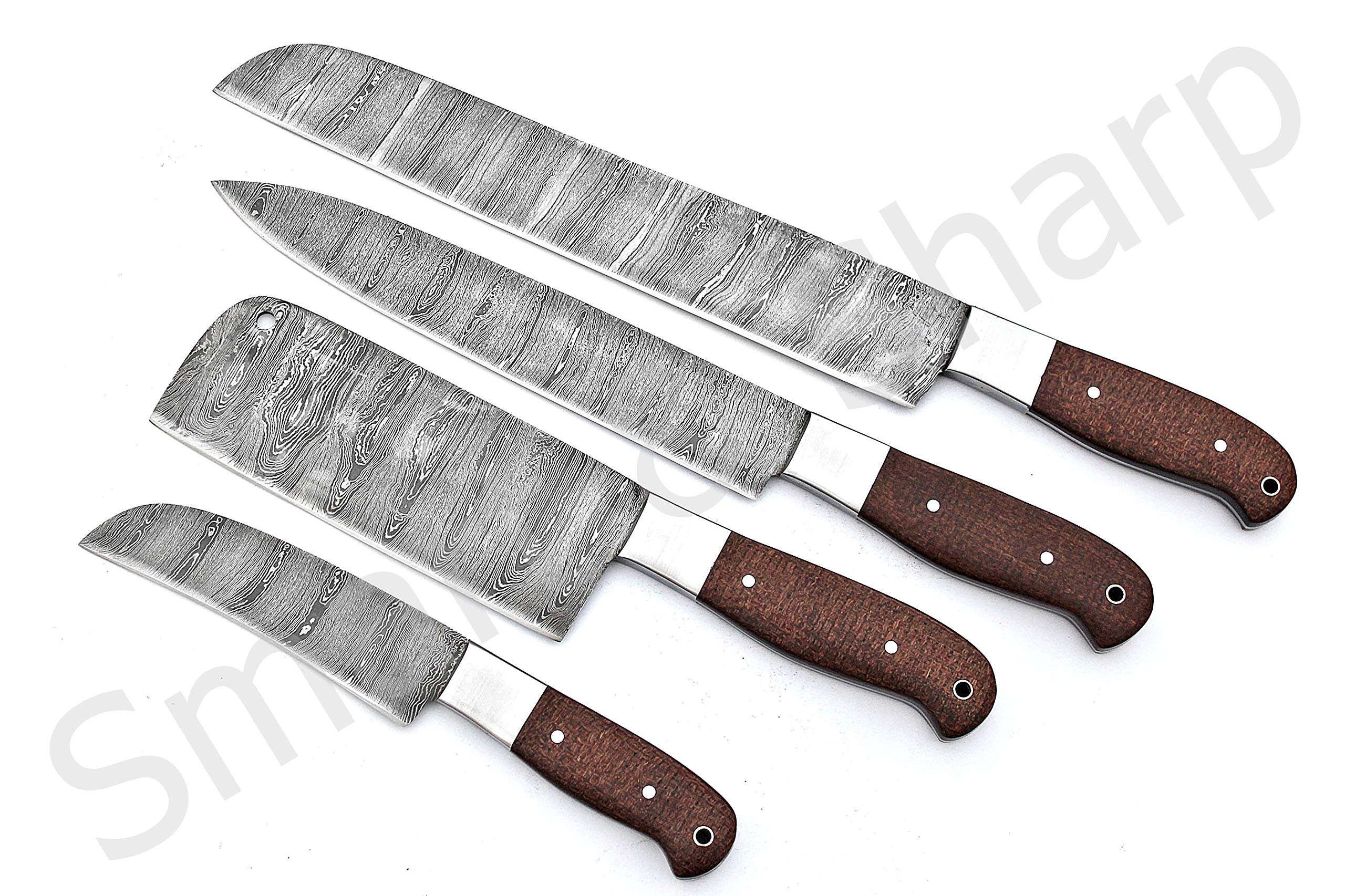 Premium Handmade Damascus Steel Chef Knife Set - 4 Piece Kitchen Knives with Razor Sharp Blades (SS-17123/17124) for Professional Cooking, Meat Cutting & Food Preparation