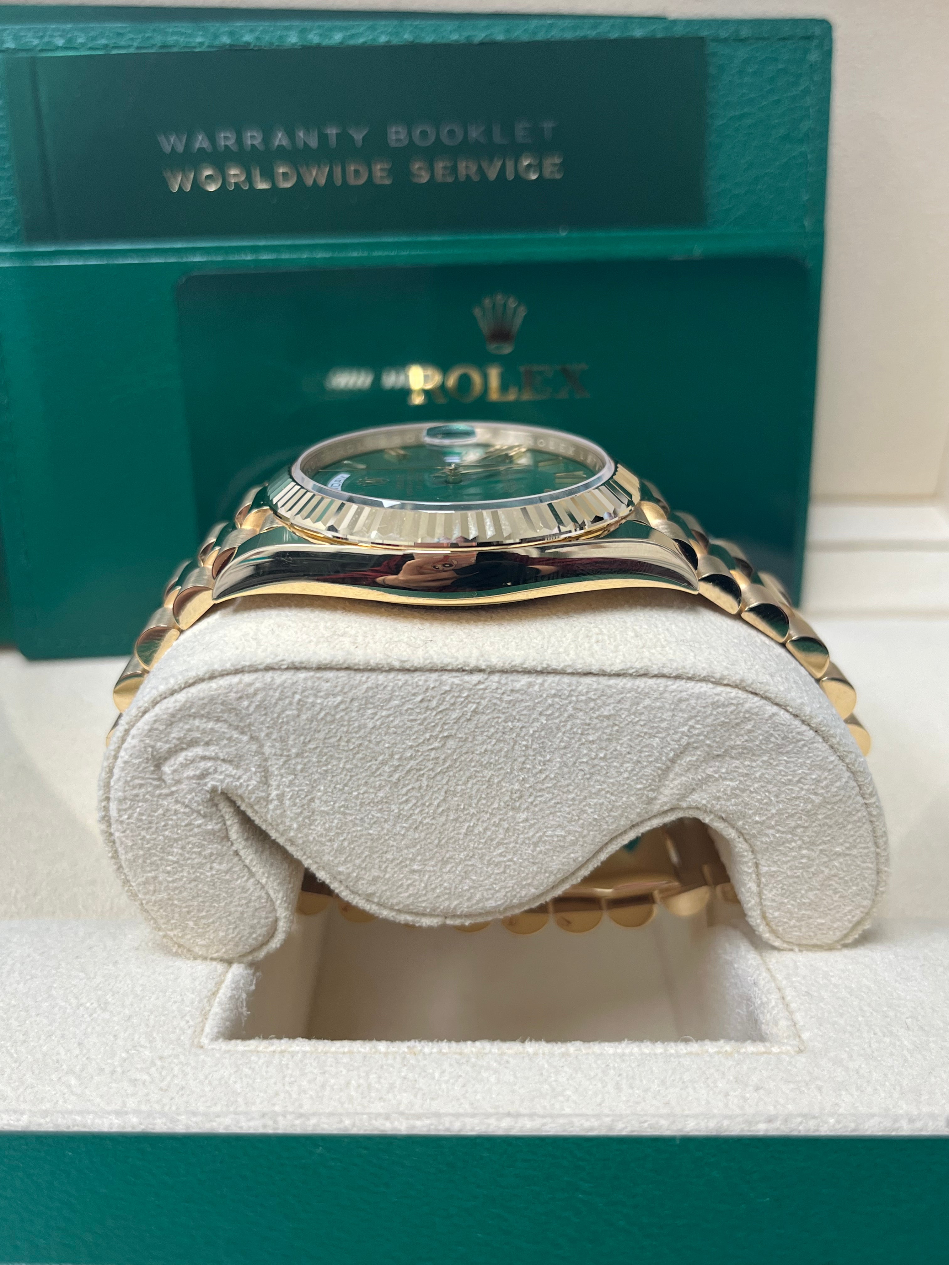 Rolex Day Date 40mm Men's Watch - 18K Yellow Gold Case, Green Roman Dial (Model 228238) | Luxury Dress Watch for Business & Formal Occasions