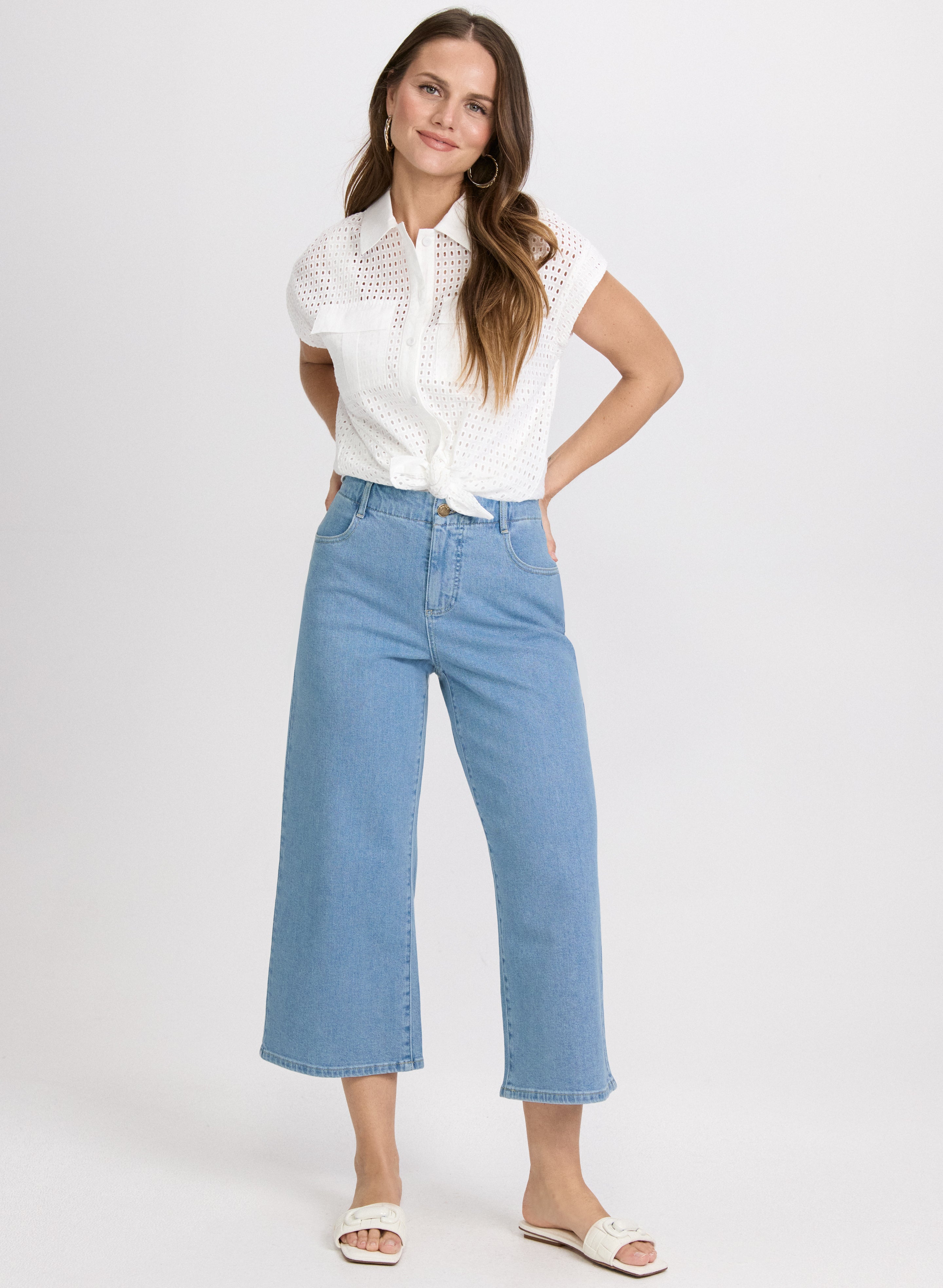 Stylish Eyelet Button Down Blouse for Women | Elegant Lace-Up Casual Shirt | Perfect for Office, Date Night & Summer Outfits