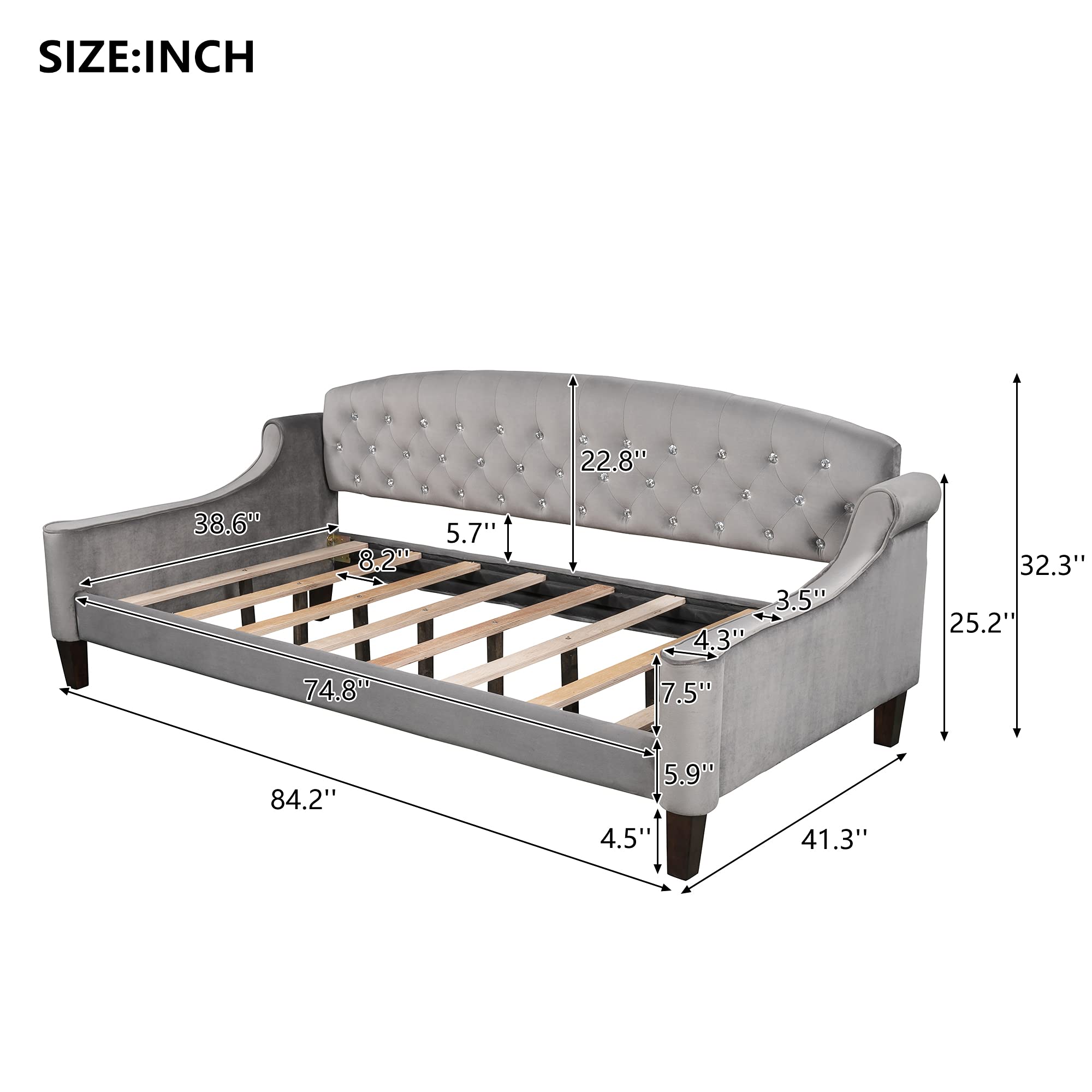 Modern Luxury Tufted Button Twin Size Daybed Sofa Bed with Solid Wood Slats Support - Multifunctional Sleeper for Living Room, Guest Room, Office & Small Spaces (Grey) | Perfect for Lounging, Napping & Extra Seating