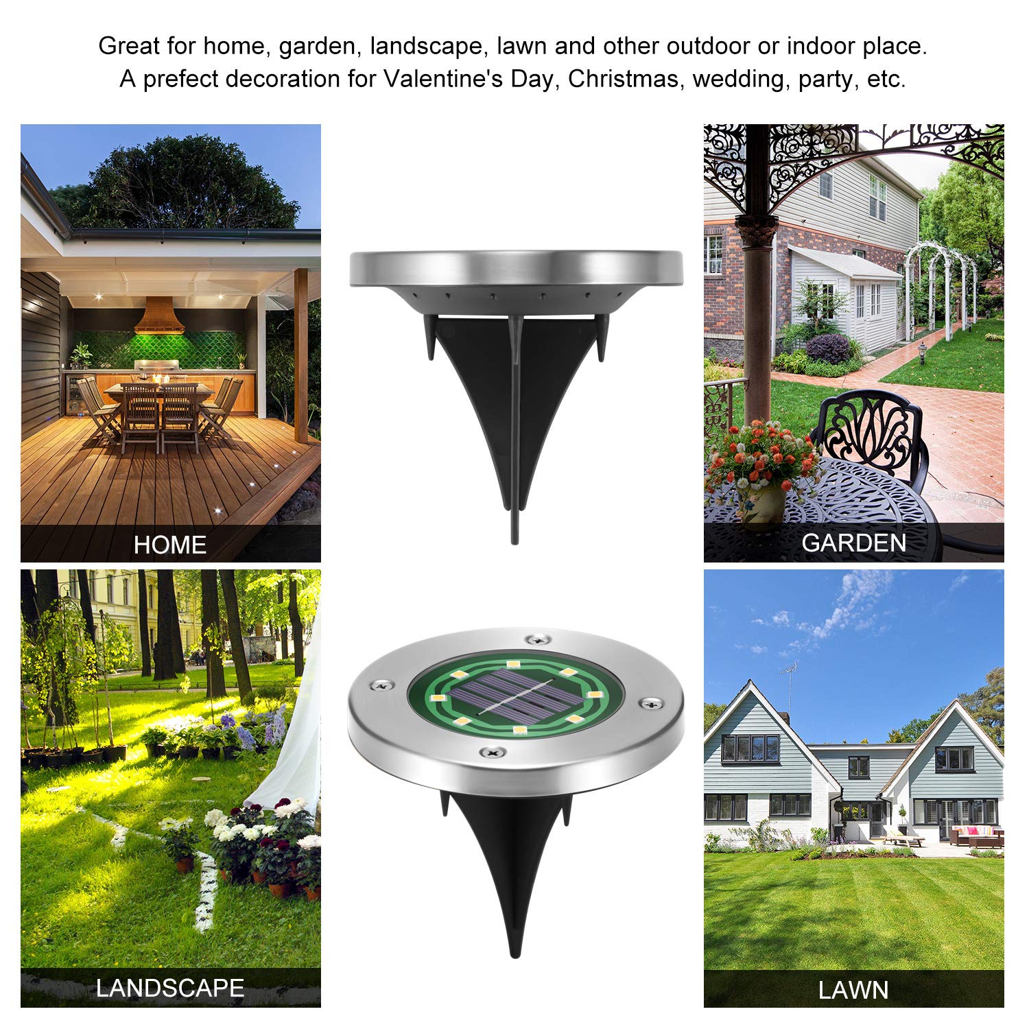 Solar LED Garden Lights Outdoor Waterproof - Warm White Disk Pathway Lighting for Yard, Lawn, Walkway | Solar Powered Landscape Lights for Driveway, Patio, Deck & Garden Decor