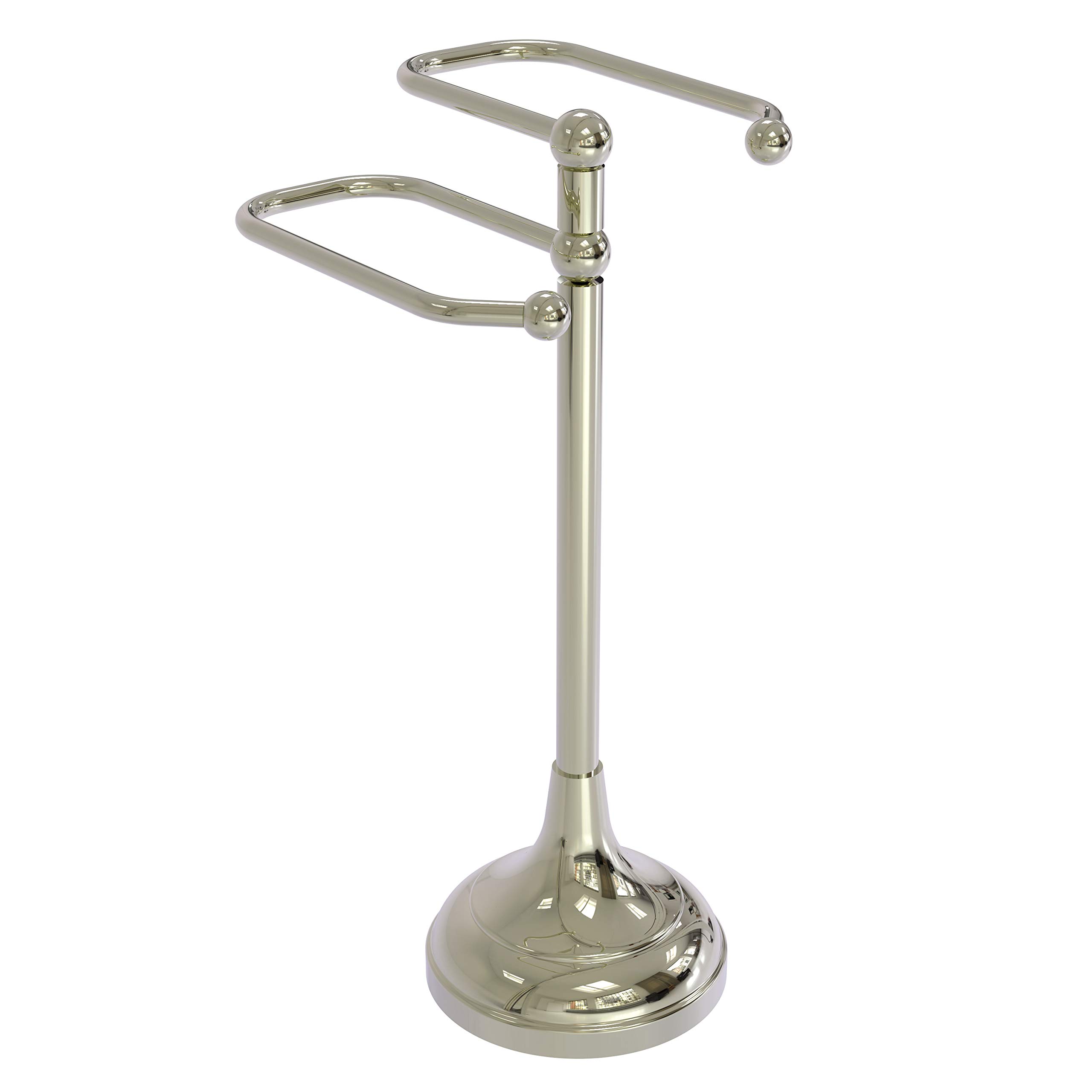 Allied Brass TS-16-PNI 2-Arm Freestanding Towel Stand in Polished Nickel - Perfect for Bathroom, Guest Room, and Spa Decor