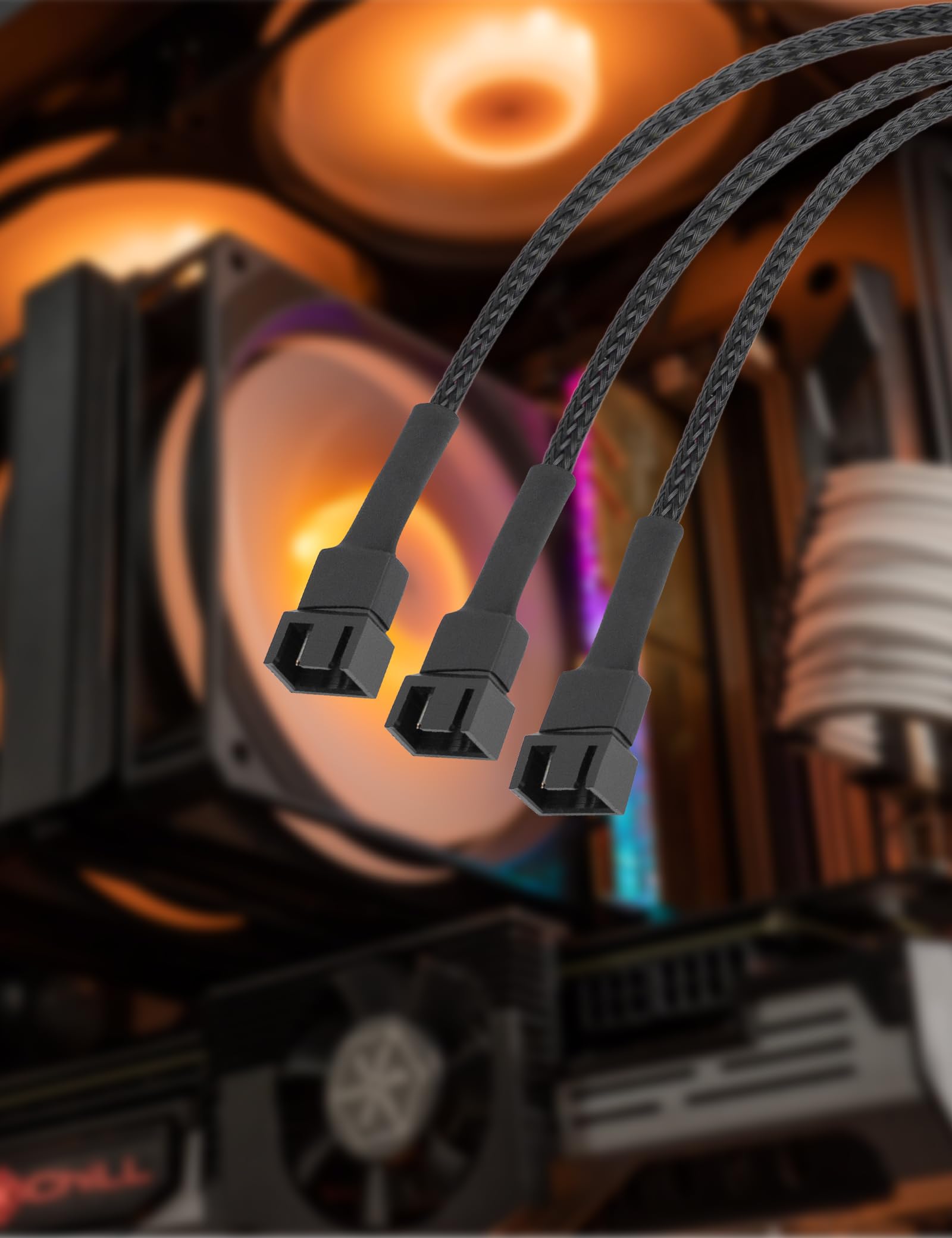 upHere Gaming PWM 3 Way 4 Pin Fan Splitter Cable - High Speed PC Fan Hub with 4 Pin/3 Pin Connectors - Durable Computer Case Fan Extension Splitter (Pack of 2) - Perfect for Gaming PC, Workstation & Server Cooling Systems