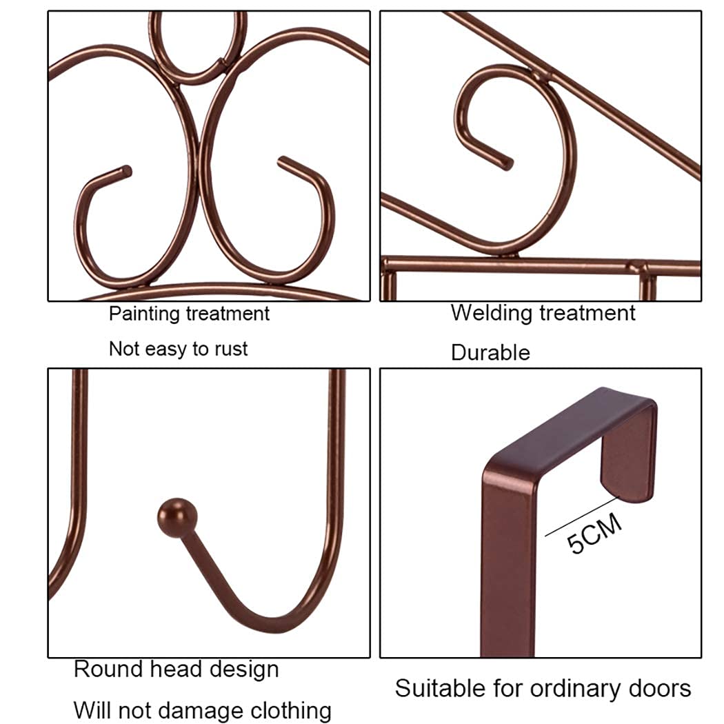 Eywlwaar Metal Over Door Hook Rack - 7 Hooks Decorative Hanger for Towels, Hats, Coats, Bags & Scarves - Space Saving Solution for Bathroom, Bedroom, Kitchen & Closet Organization