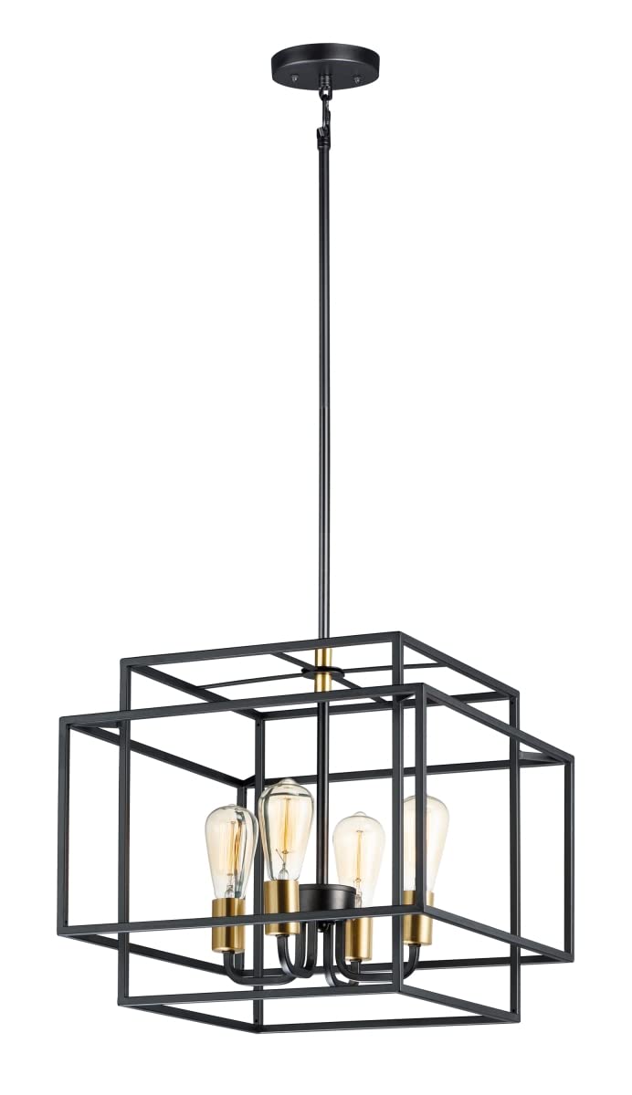 4-Light Modern Pendant Ceiling Light Fixture in Black & Satin Brass - Perfect for Kitchen Island, Dining Room, and Entryway Lighting