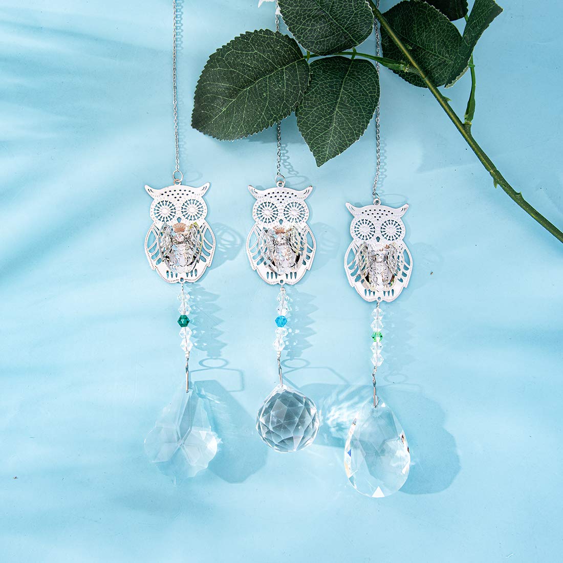 Premium Set of 3 Crystal Ball Prisms - Sun Catcher Hanging Ornament & Rainbow Maker for Windows, Home Decor - Owl Garden Decoration - Perfect for Living Room, Bedroom & Outdoor Spaces (Longsheng Since 2001)