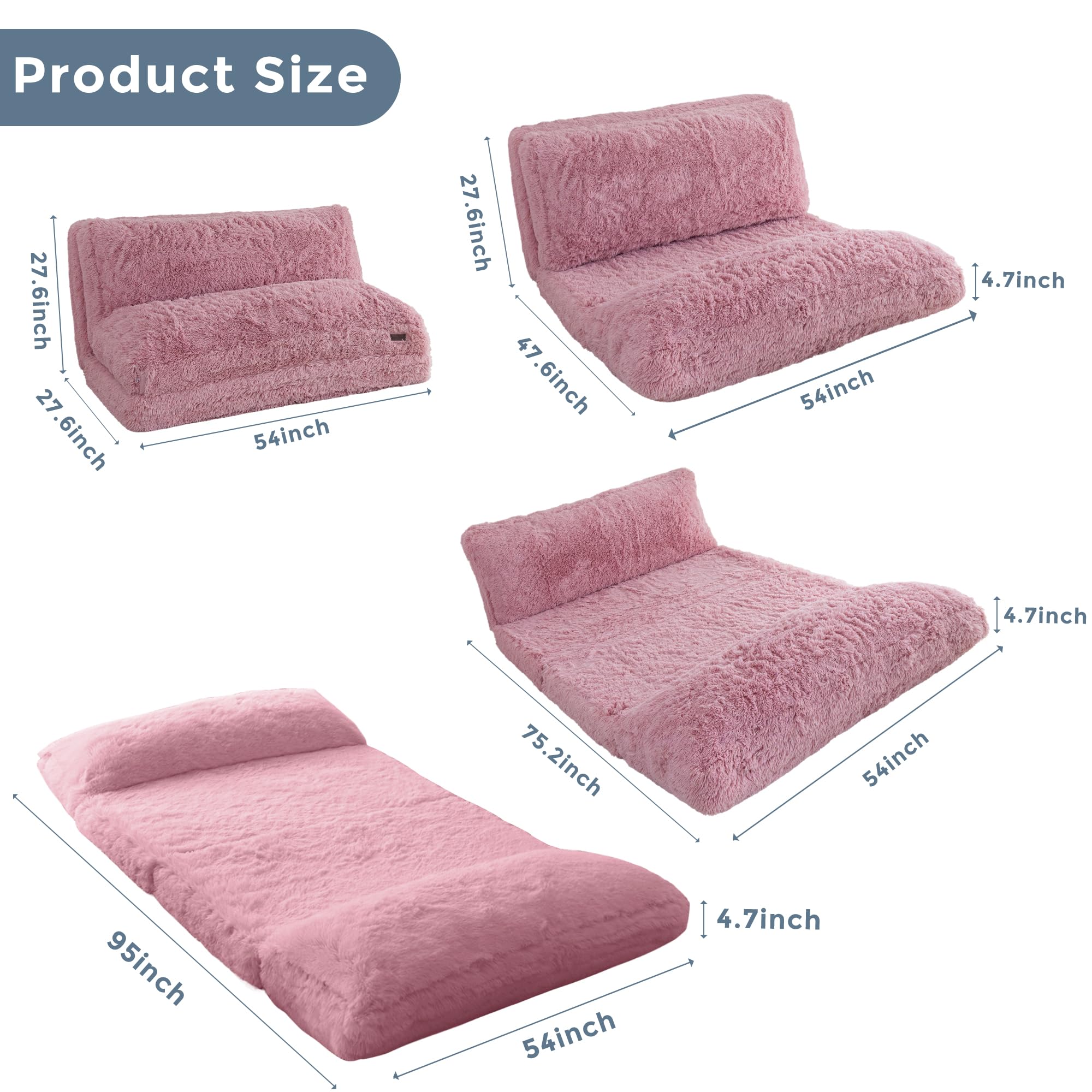 MAXYOYO Faux Fur Bean Bag Chair - Foldable Floor Sofa Bed with Foam Filling, Pink Lounge Chair for Living Room, Bedroom & Dorm | Perfect for Relaxing, Gaming & Sleepovers