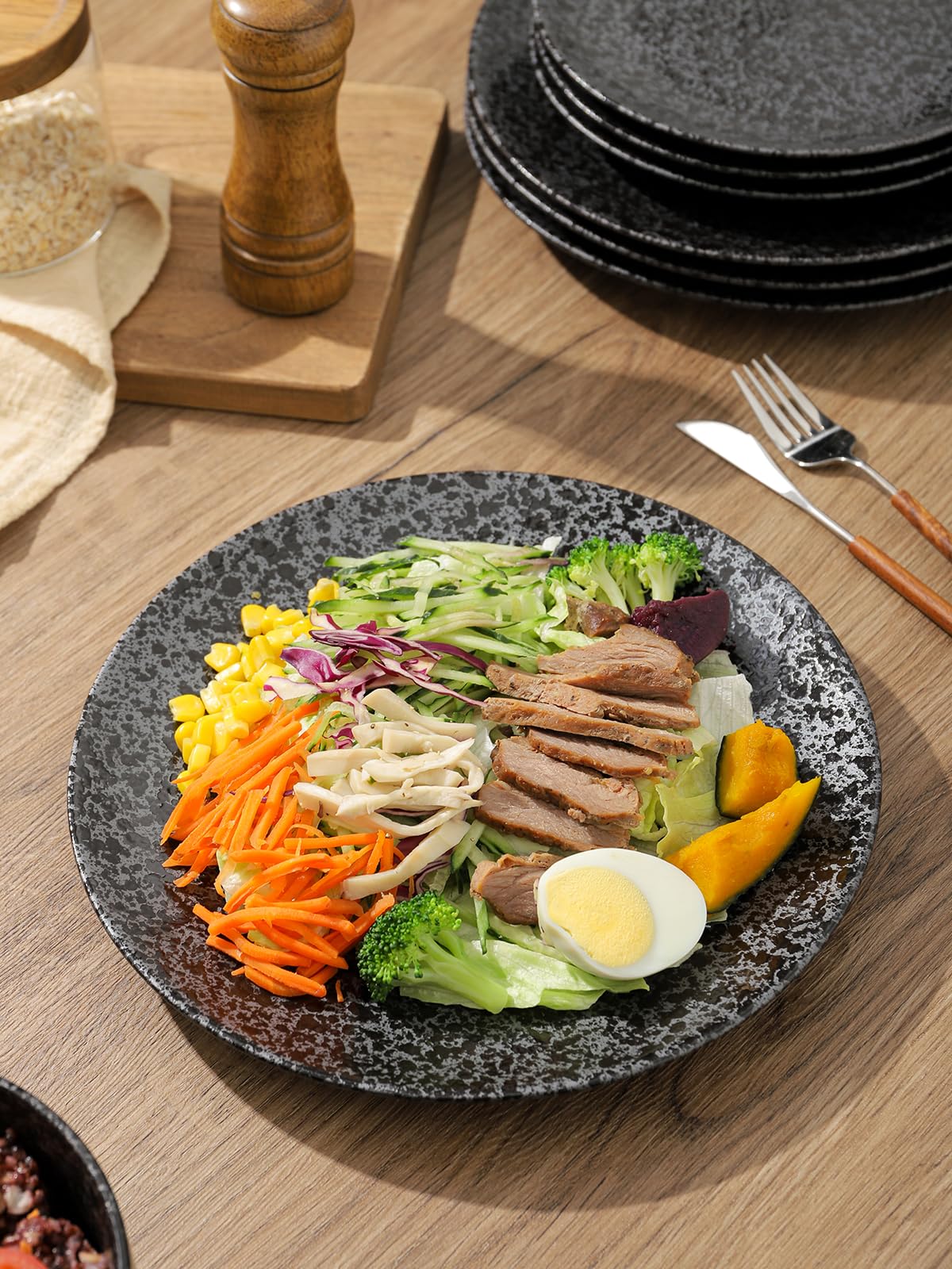 Kanwone 10 Inch Ceramic Dinner Plates Set of 6 - Round Black Glazed Plates for Steak, Pasta, Salad & Pizza | Microwave, Oven & Dishwasher Safe | Perfect for Restaurants, Dinner Parties & Everyday Dining