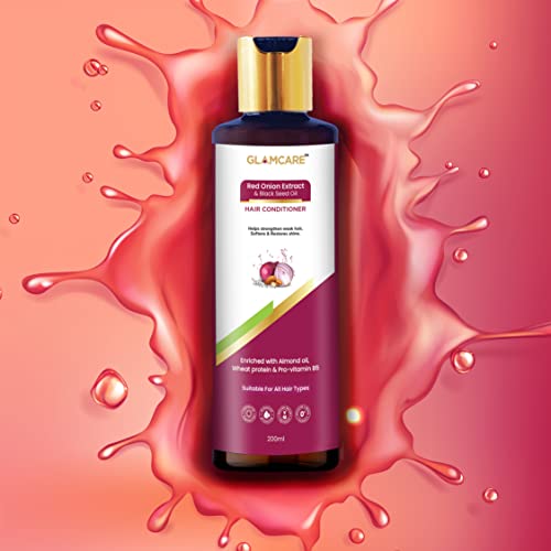 Glamcare Red Onion Hair Conditioner 200ml with Black Seed Oil - Nourishing Treatment for Dry, Frizzy Hair - Promotes Straight & Shiny Hair for Men & Women - Perfect for Daily Hair Care & Salon-Quality Results at Home