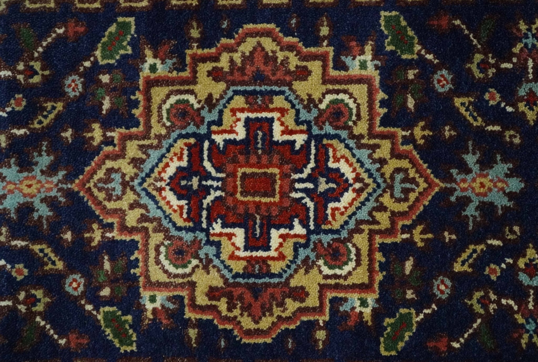 10 Feet Hand Knotted Wool Area Rug - Mustard, Blue & Brown Traditional Design - Perfect for Living Room, Bedroom & Home Decor