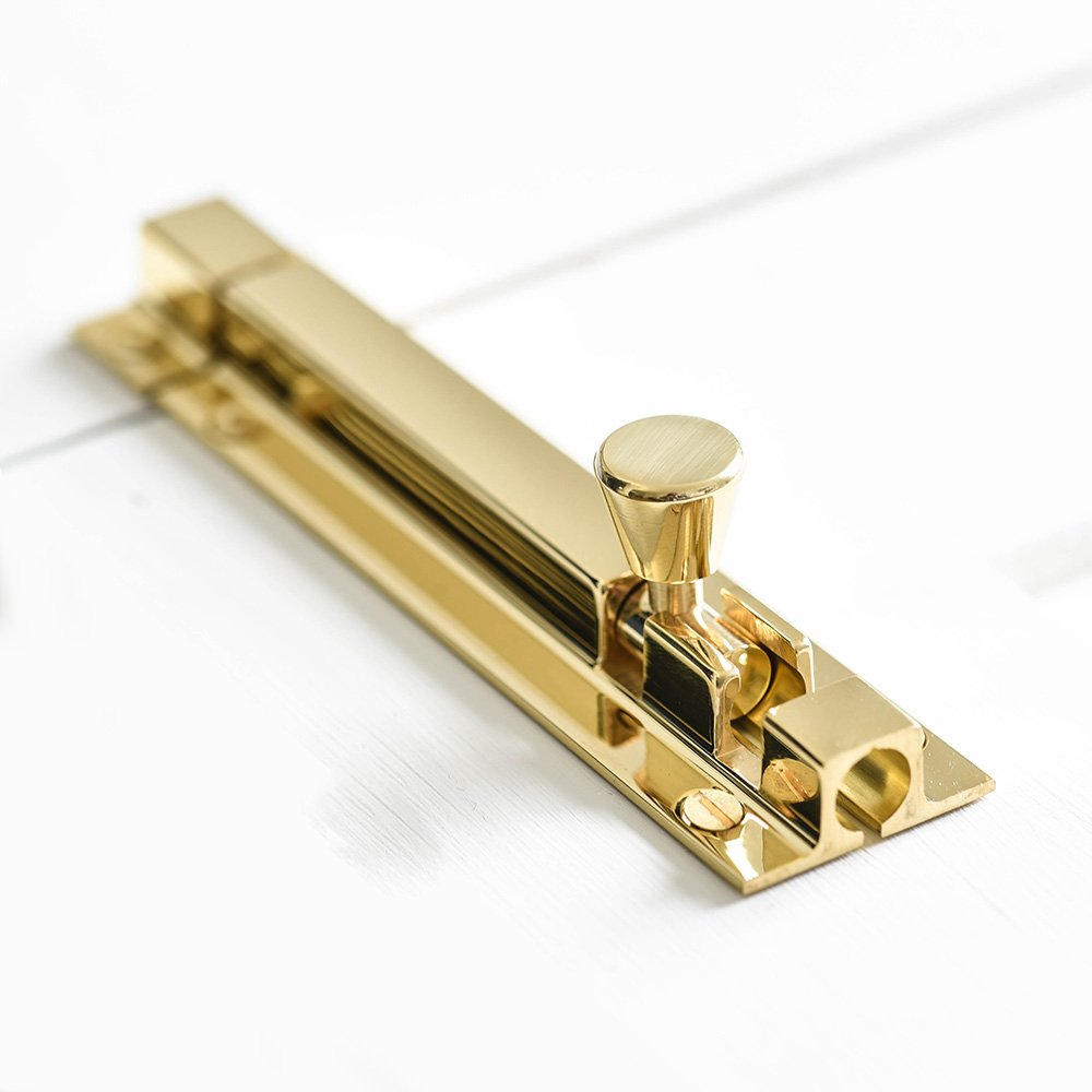 Polished Brass Square Section Barrel Bolt - Heavy Duty Door Latch for Barns, Sheds & Gates - Rust-Resistant & Durable Hardware for Home & Outdoor Use