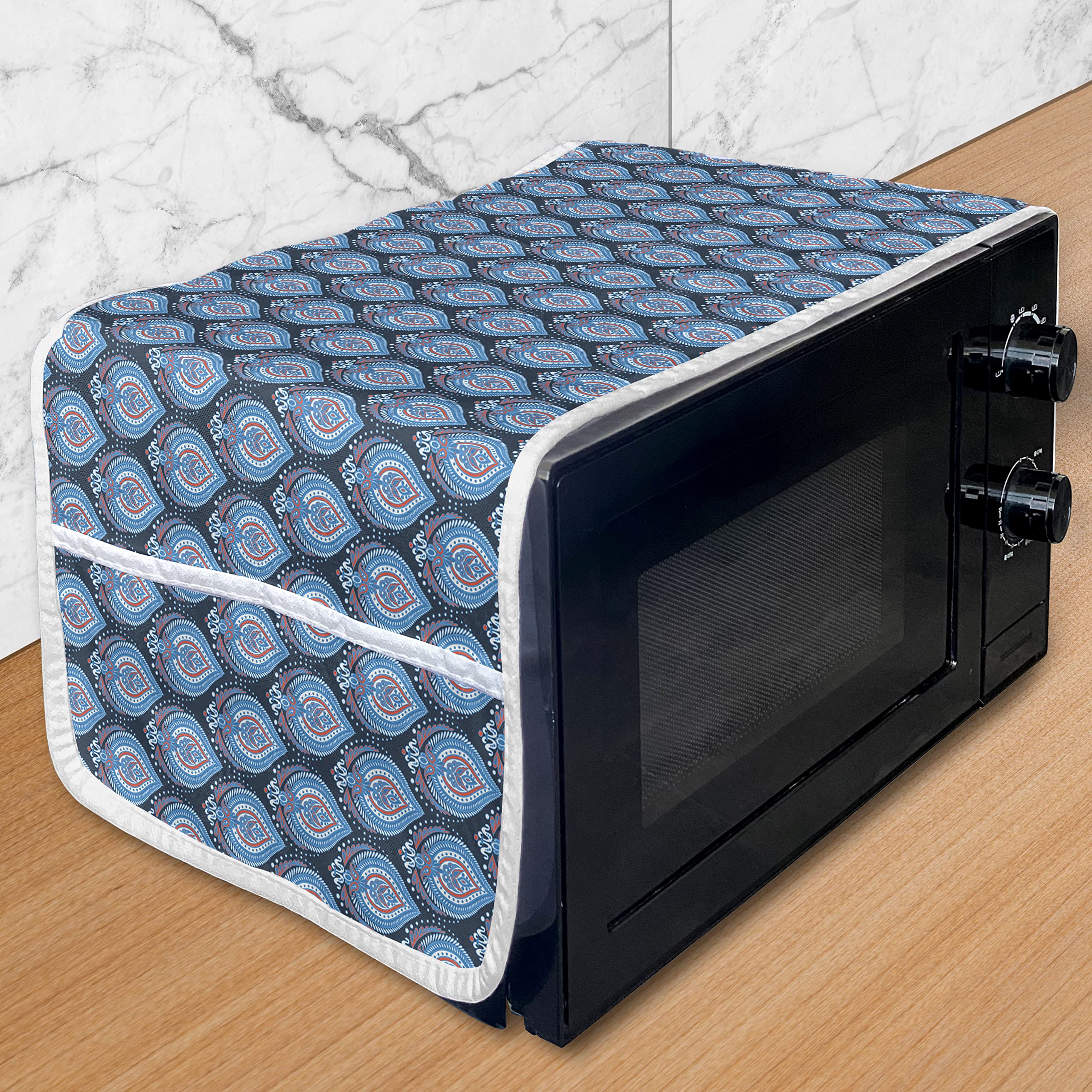 Ambesonne Microwave Oven Cover - Floral Geometric Pattern Waterproof Kitchen Organizer with Pockets, 36