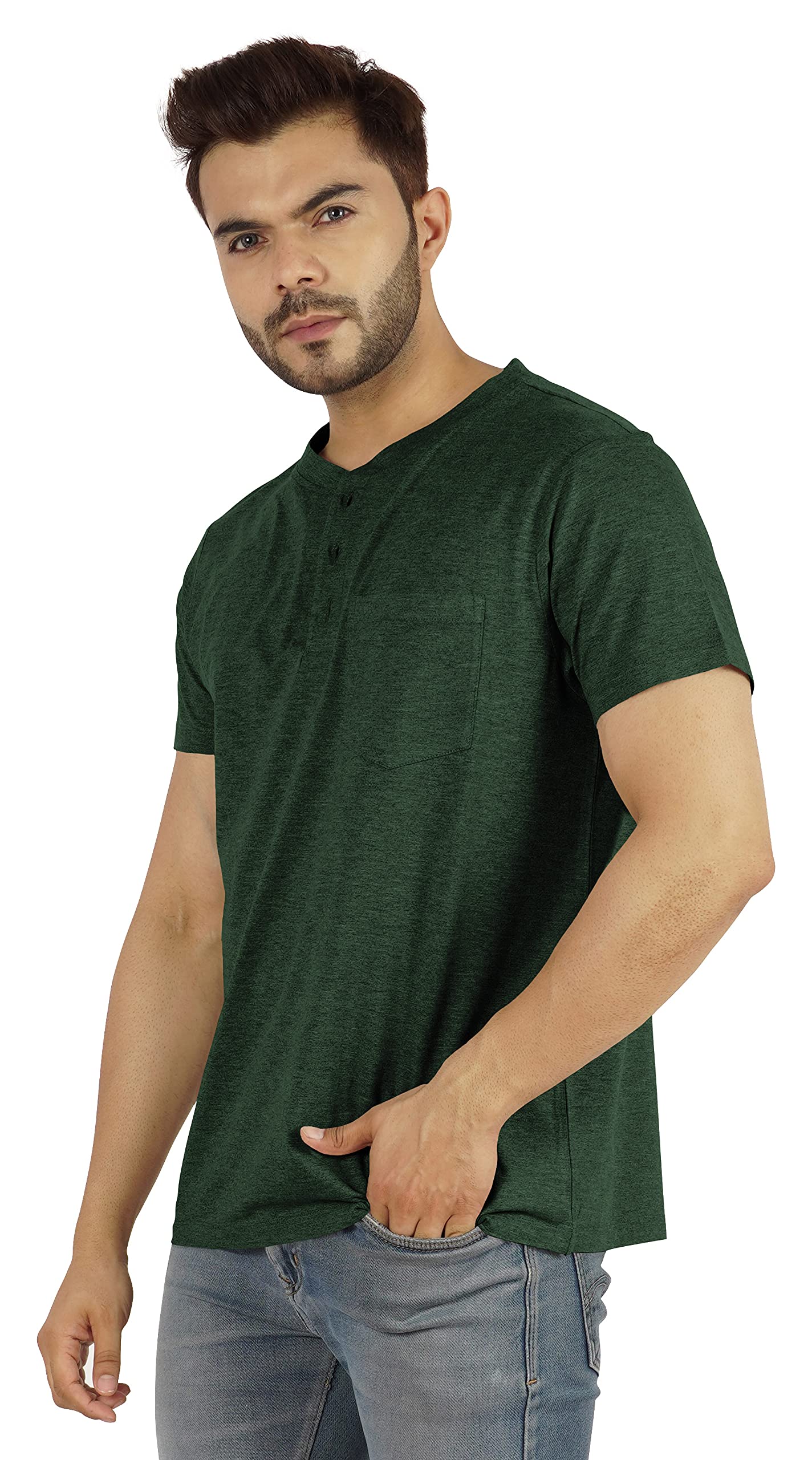 Inkmeso Men's Cotton Short Sleeve Henley T-Shirt with Pocket - Breathable Casual Tee for Everyday Wear, Outdoor Activities & Layering