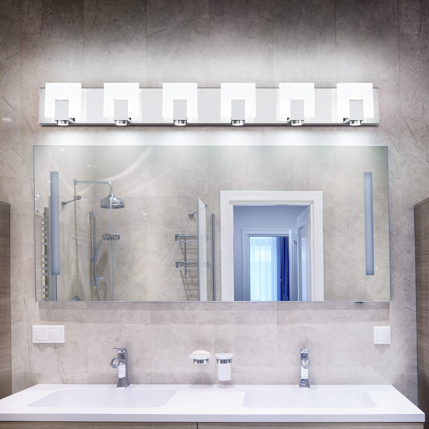 SOLFART 40-Inch Modern LED Vanity Light Fixture - 6 Lights Chrome Bathroom Mirror Lighting for Makeup & Grooming - Perfect for Bathroom, Dressing Room & Bedroom Vanity Areas