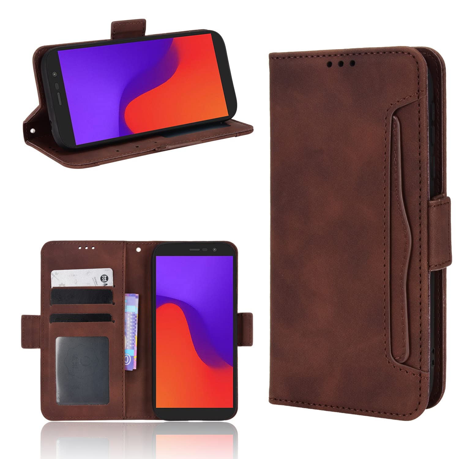 Premium PU Leather Wallet Case for BLU View 2 (B130DL) - Multi-Card Slot Flip Cover with Magnetic Closure | 5 Card Holder Slots | Perfect for Everyday Use, Travel & Business (Brown)