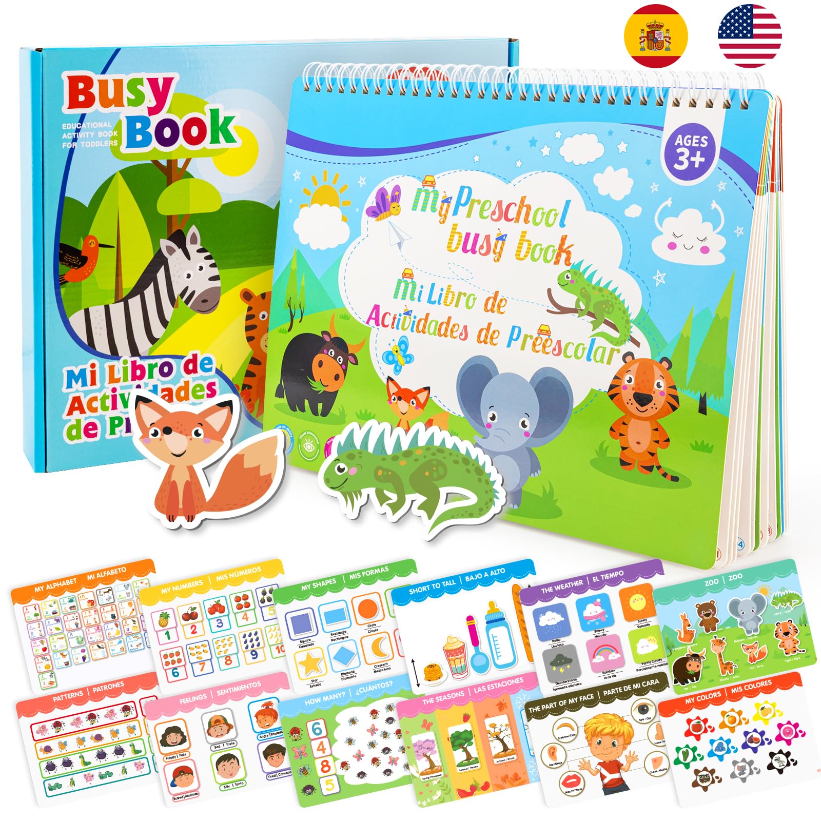 Ayyomo Bilingual Spanish & English Busy Book for Toddlers - Interactive Preschool Learning Activities for 3-5 Year Olds | Easter Basket Stuffers, Birthday Gifts | Perfect for Early Education & Travel Entertainment