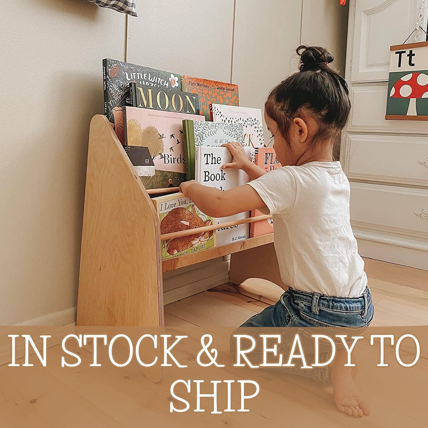Montessori Kids Bookshelf - Wooden Bookcase for Toddlers & Children | Natural Wood Storage Shelf for Playroom, Nursery & Bedroom | Perfect Gift for 2nd & 3rd Birthday (Small, Green) - Organize Storybooks, Toys & Learning Materials