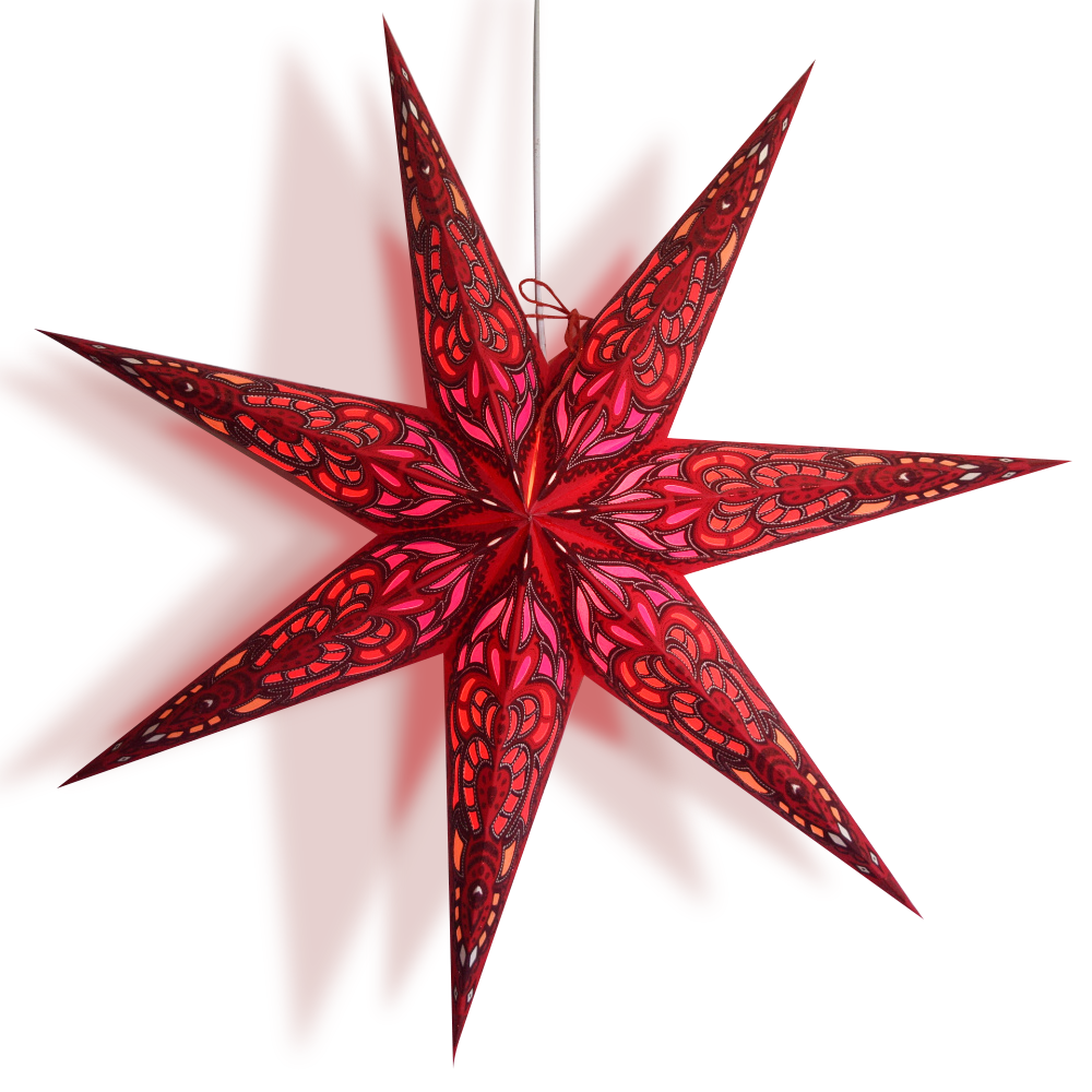 24-Pack Red Babylon Glitter 7-Point Paper Star Lanterns - Hanging Wedding & Party Decorations for Indoor/Outdoor Events, Baby Showers, Christmas & Festival Celebrations