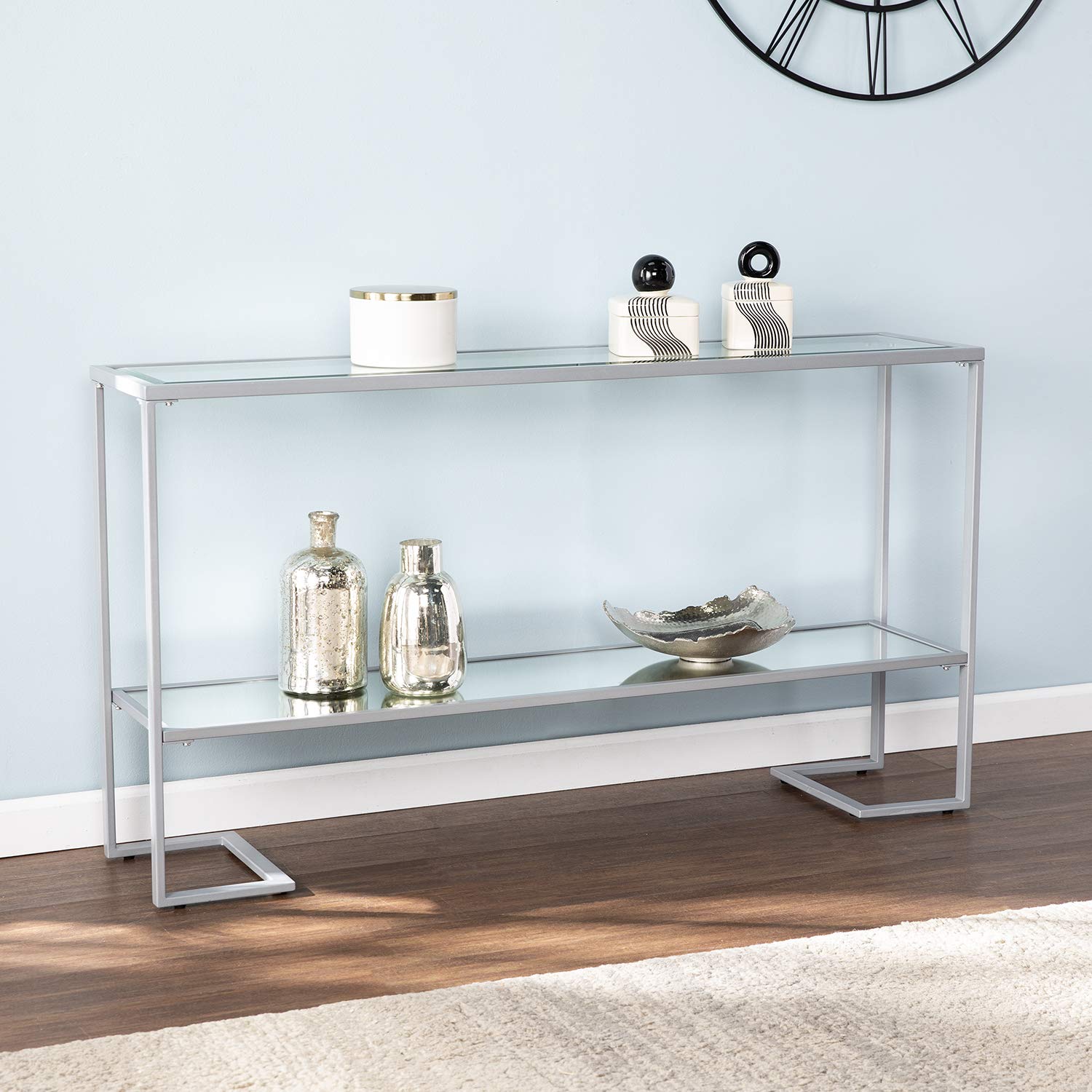 SEI Furniture Southern Enterprises Horten Glam Narrow Console Table - Silver Finish | Elegant Entryway, Hallway & Living Room Decor | Slim Sofa Table for Small Spaces