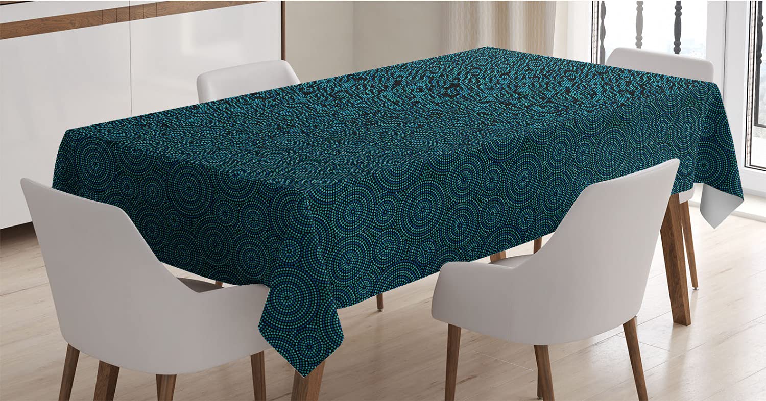 Ambesonne Abstract Tablecloth - Funky Dots & Moire Round Pattern Rectangle Satin Dining Table Cover for Kitchen & Dining Room - 60x90 Inches - Violet Blue Seafoam - Perfect for Dinner Parties, Holiday Decor & Home Styling