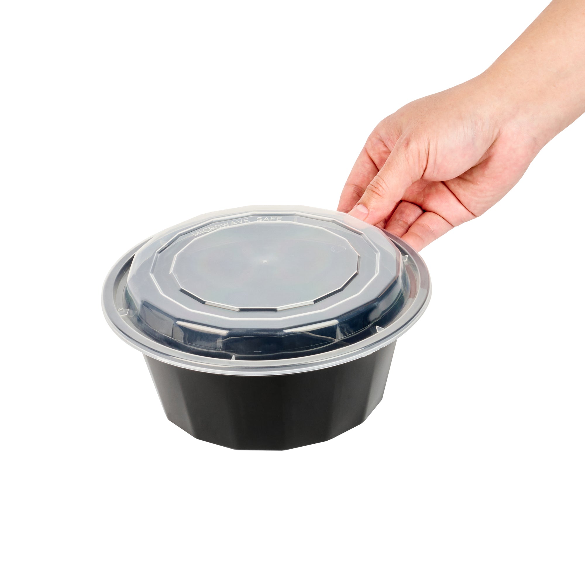 32 oz Black Plastic Food Storage Containers with Clear Lids - 50 Pack, Microwave Safe To-Go Boxes (7.25