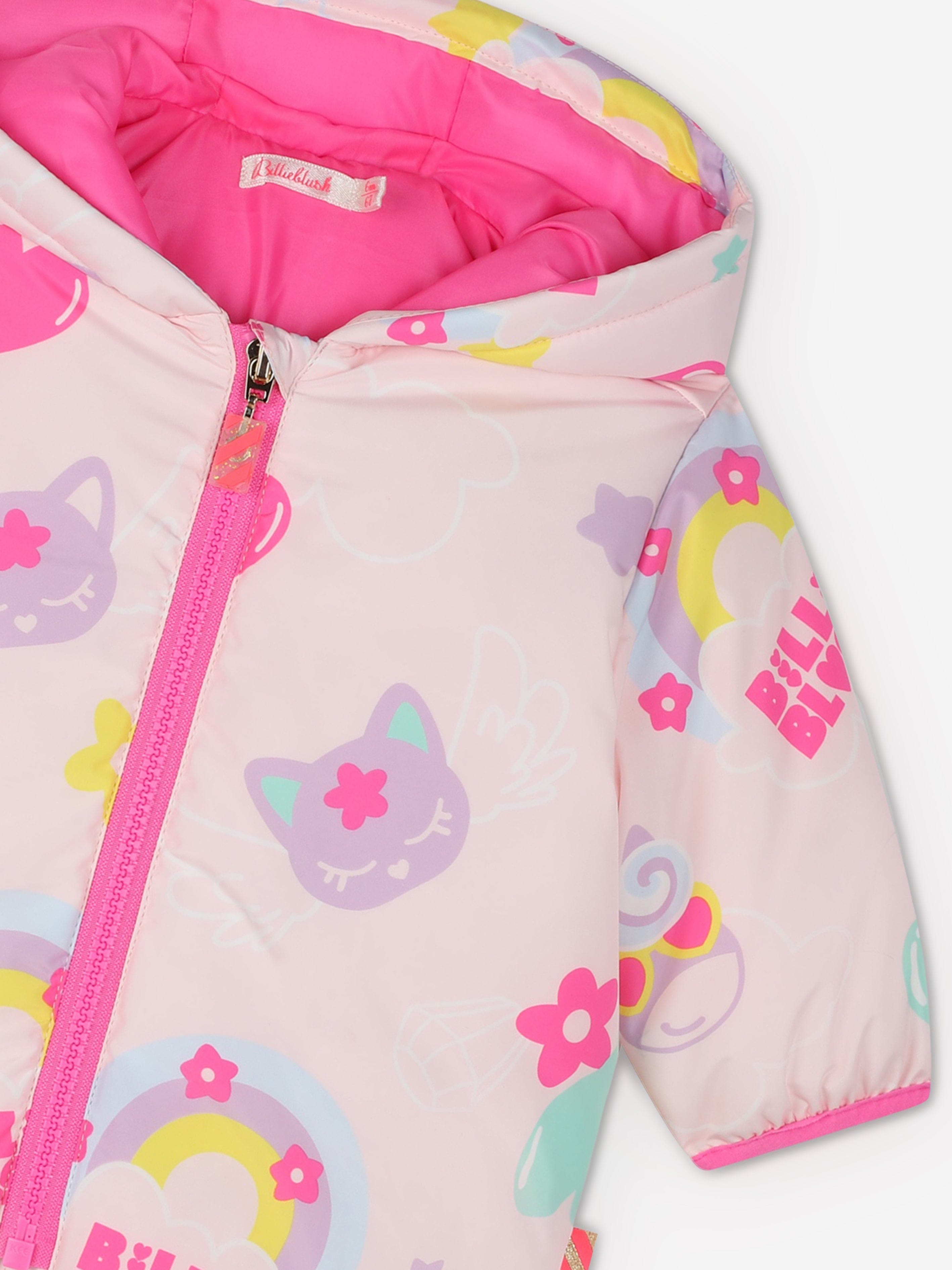 Billieblush Pink Magic Rainbow Puffer Jacket for Baby Girls - Warm Winter Coat for Toddler Outdoor Play & Photoshoots