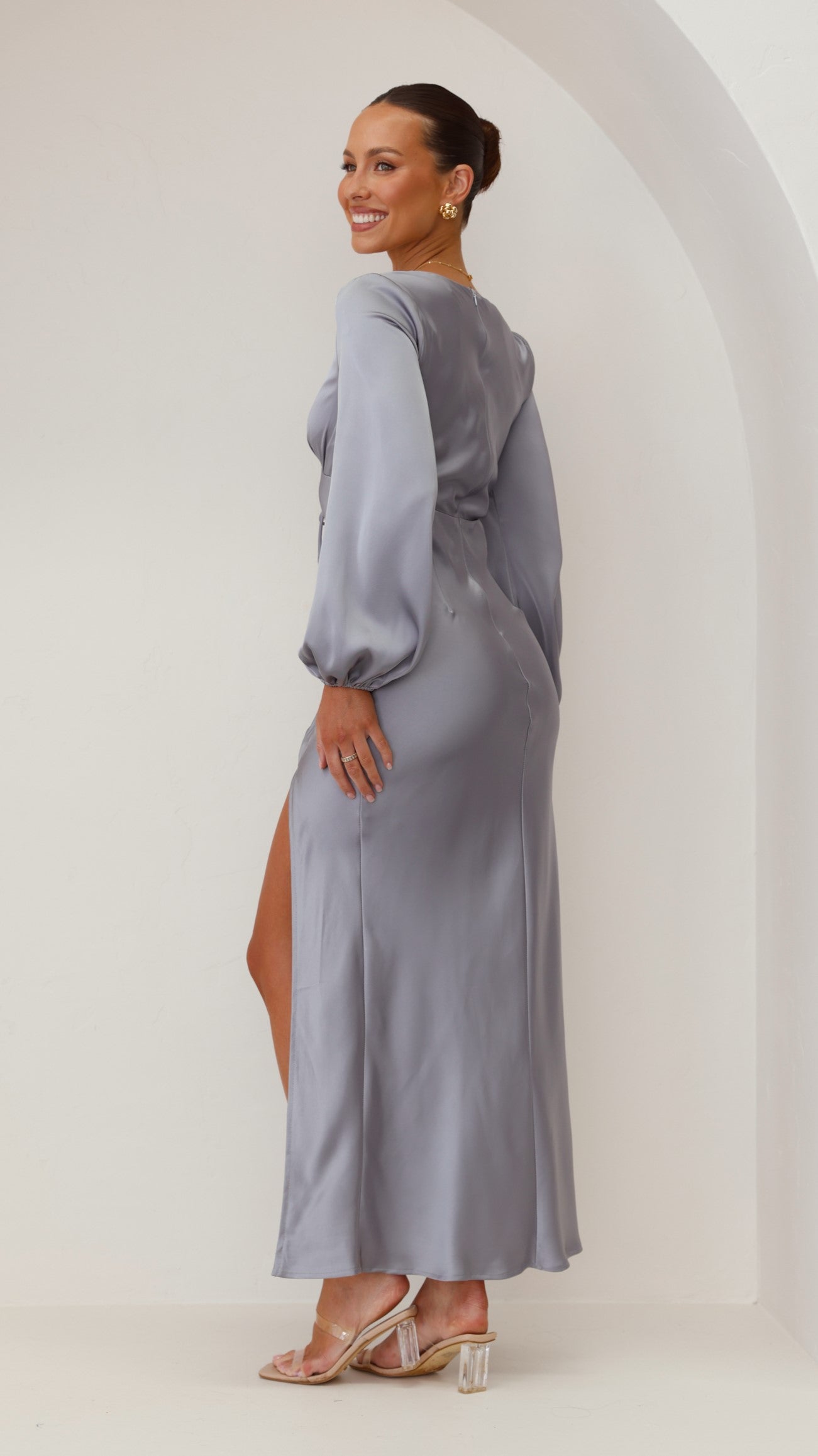 Brigitte Maxi Dress in Steel Blue - Elegant Long Flowy Dress for Women | Perfect for Summer, Beach, Weddings & Special Occasions