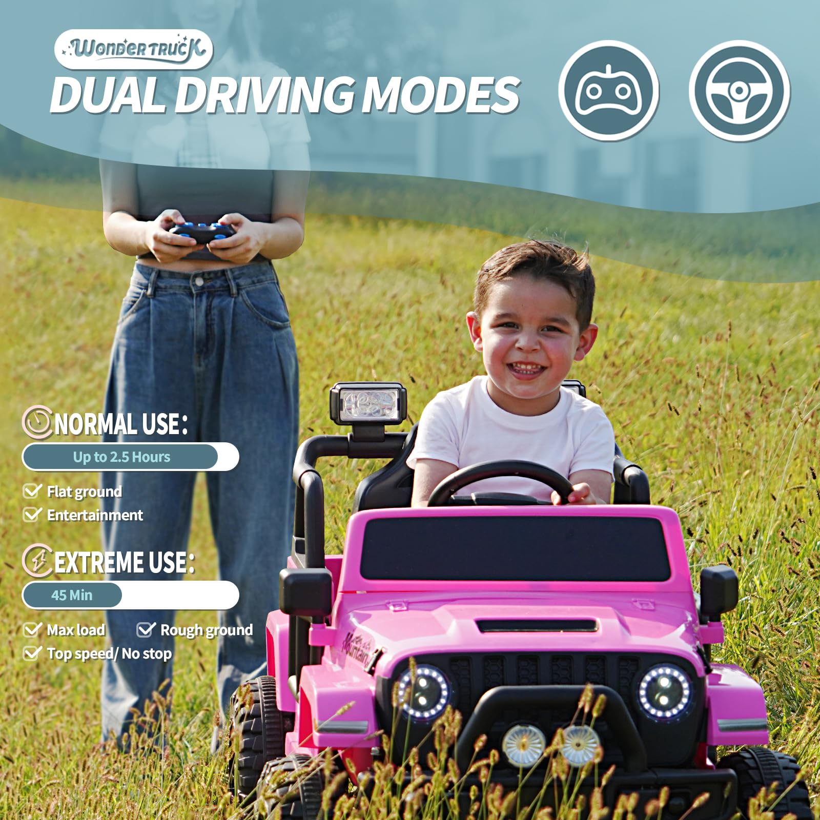 Joywhale 12V Kids Ride on Truck - Battery Powered Electric Car with Remote Control, 4-Wheel Suspension, LED Lights & Music - Pink Motorized Vehicle for Boys & Girls | Perfect for Birthday Gifts, Outdoor Play & Backyard Fun