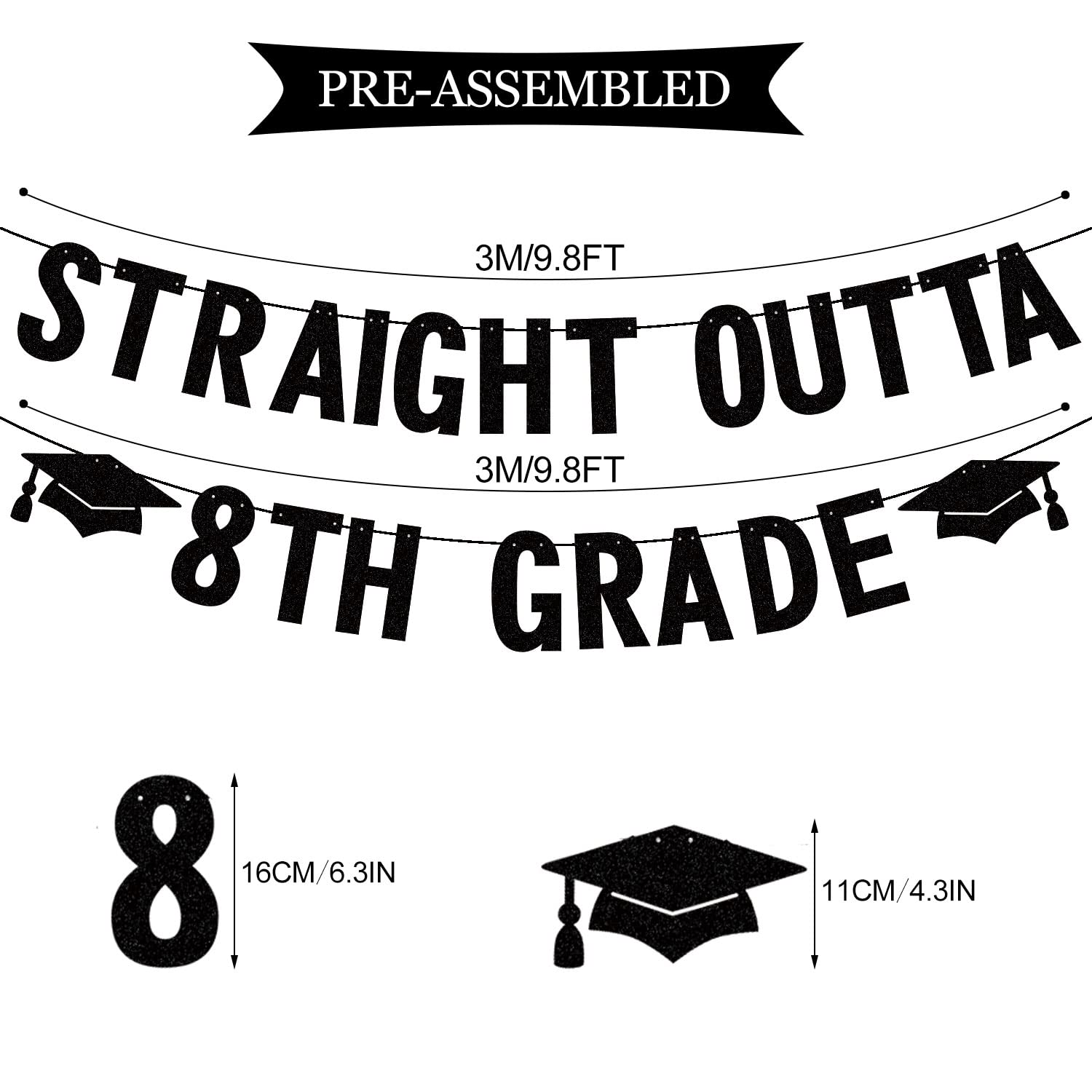 2025 Eighth Grade Graduation Banner - Glitter 'Straight Outta 8th Grade' Party Decor | Congrats Class of 2025 | Perfect for Boys & Girls Graduation Parties, Classroom Decor & School Celebrations