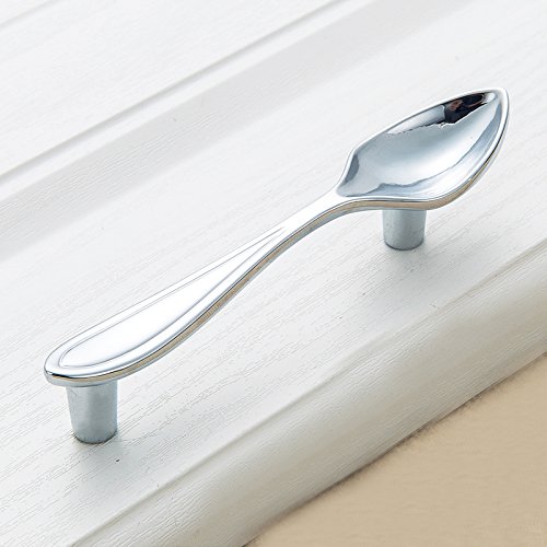 Silver 5-Piece Fork Shape Kitchen Cabinet Drawer Pulls - 76mm Center to Center Hardware Handles for Modern Home & Restaurant Cabinetry - Easy Installation Upgrade for Drawers, Closets & Furniture
